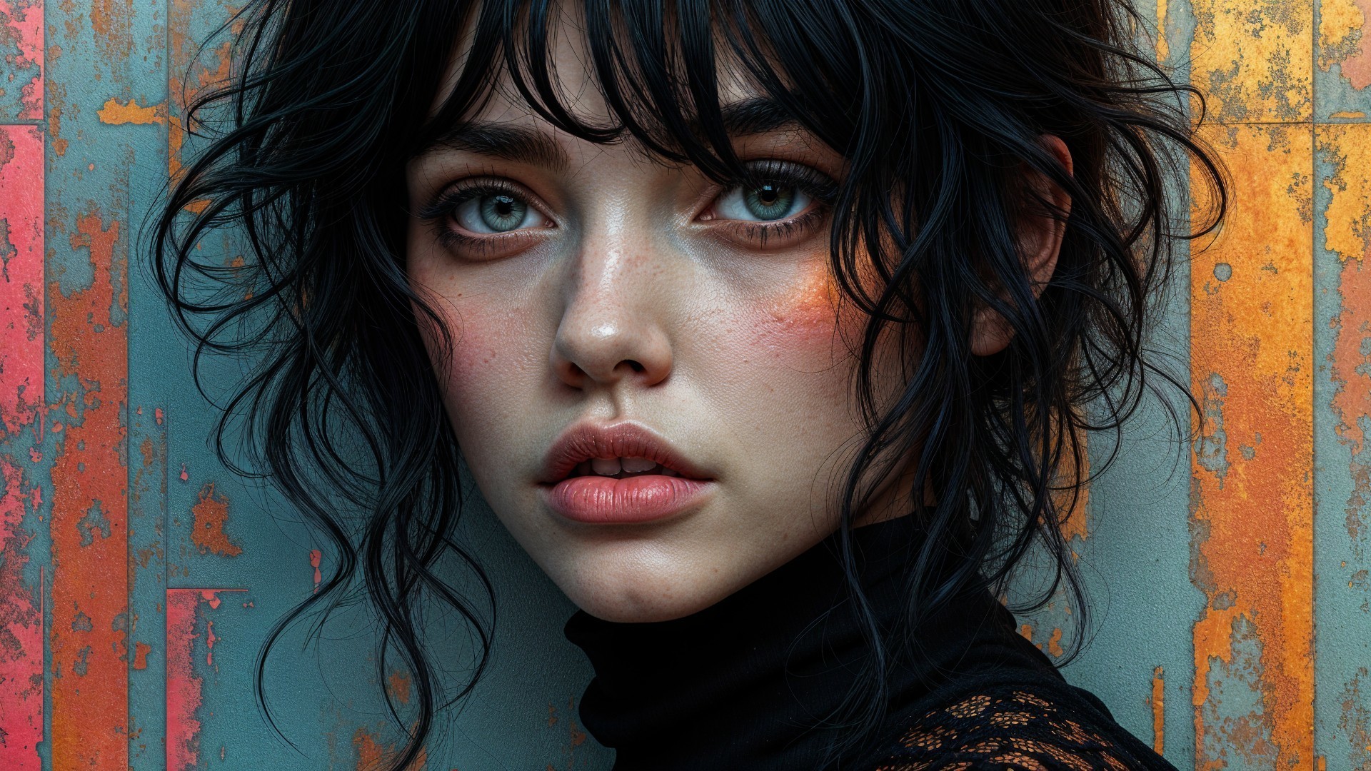 Close-Up Portrait of a Young Woman with Striking Features
