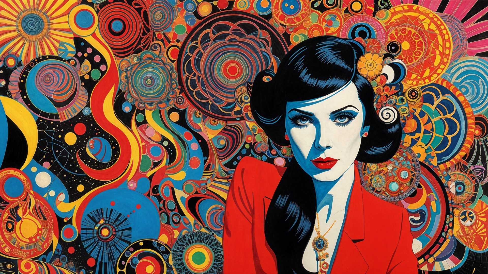 Digital Artwork of Woman in Red with Vibrant Background