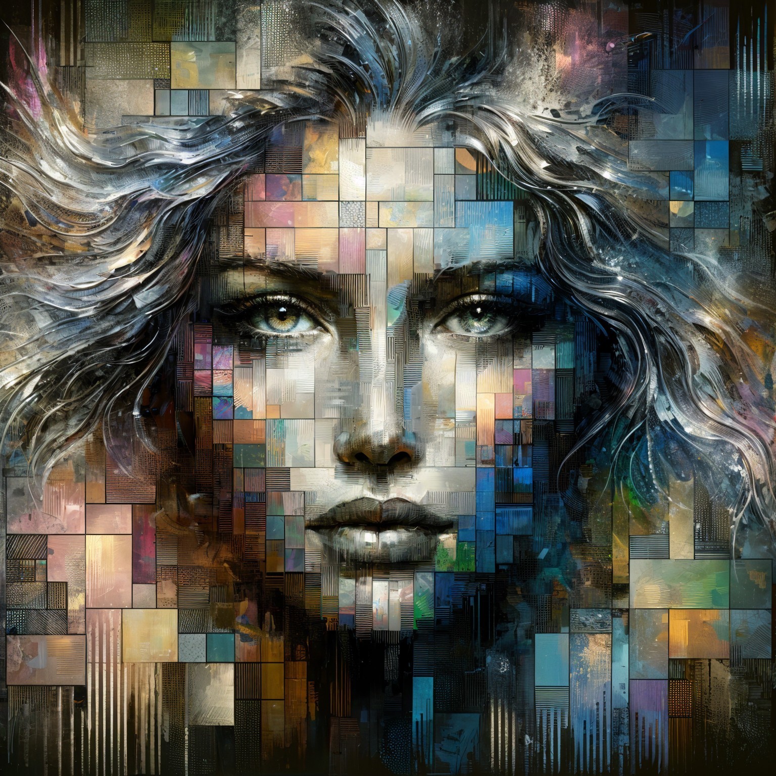 Abstract Portrait of a Woman in Colorful Geometric Shapes