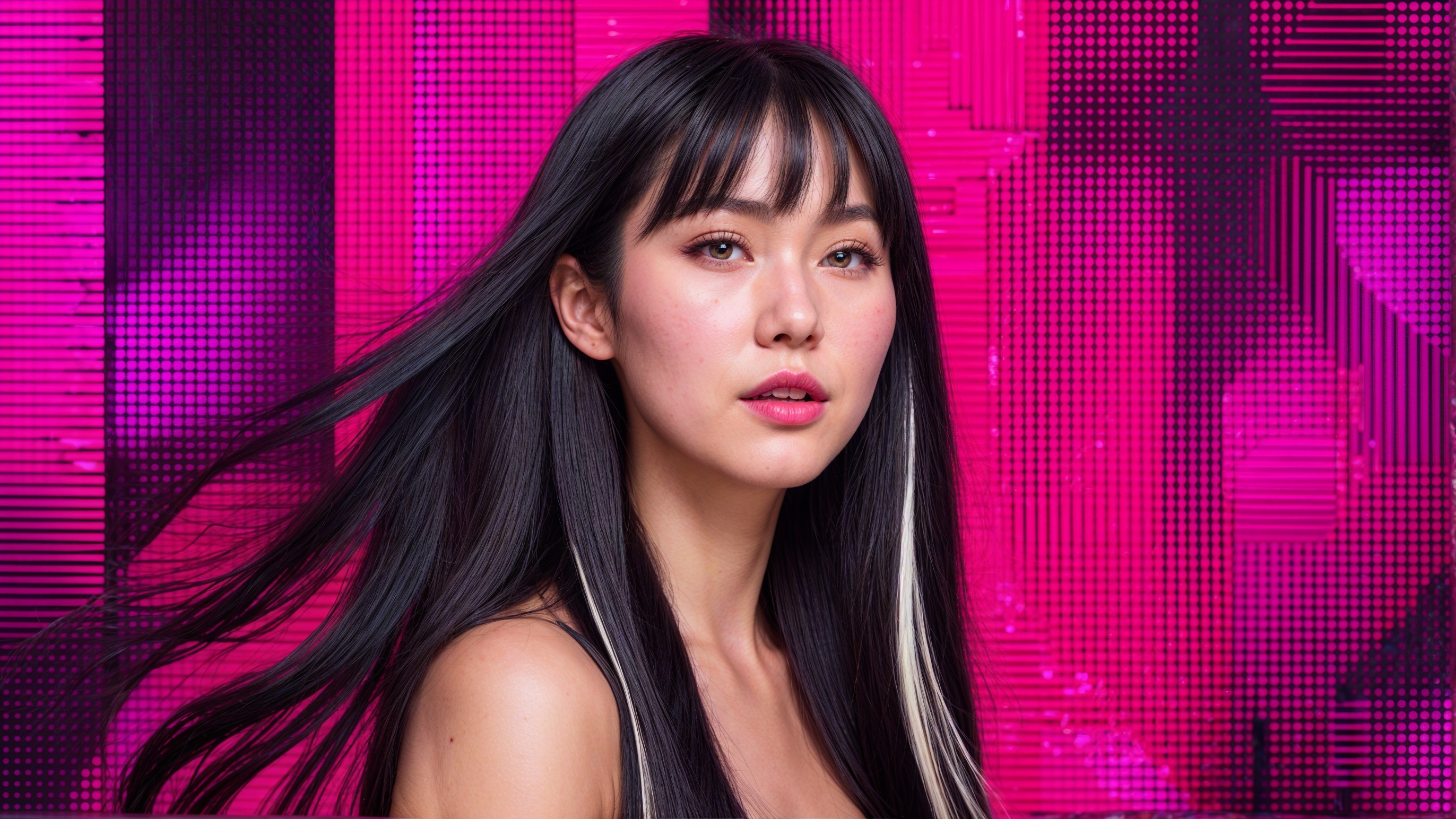 Portrait of a Young Woman with Black Hair and Highlights