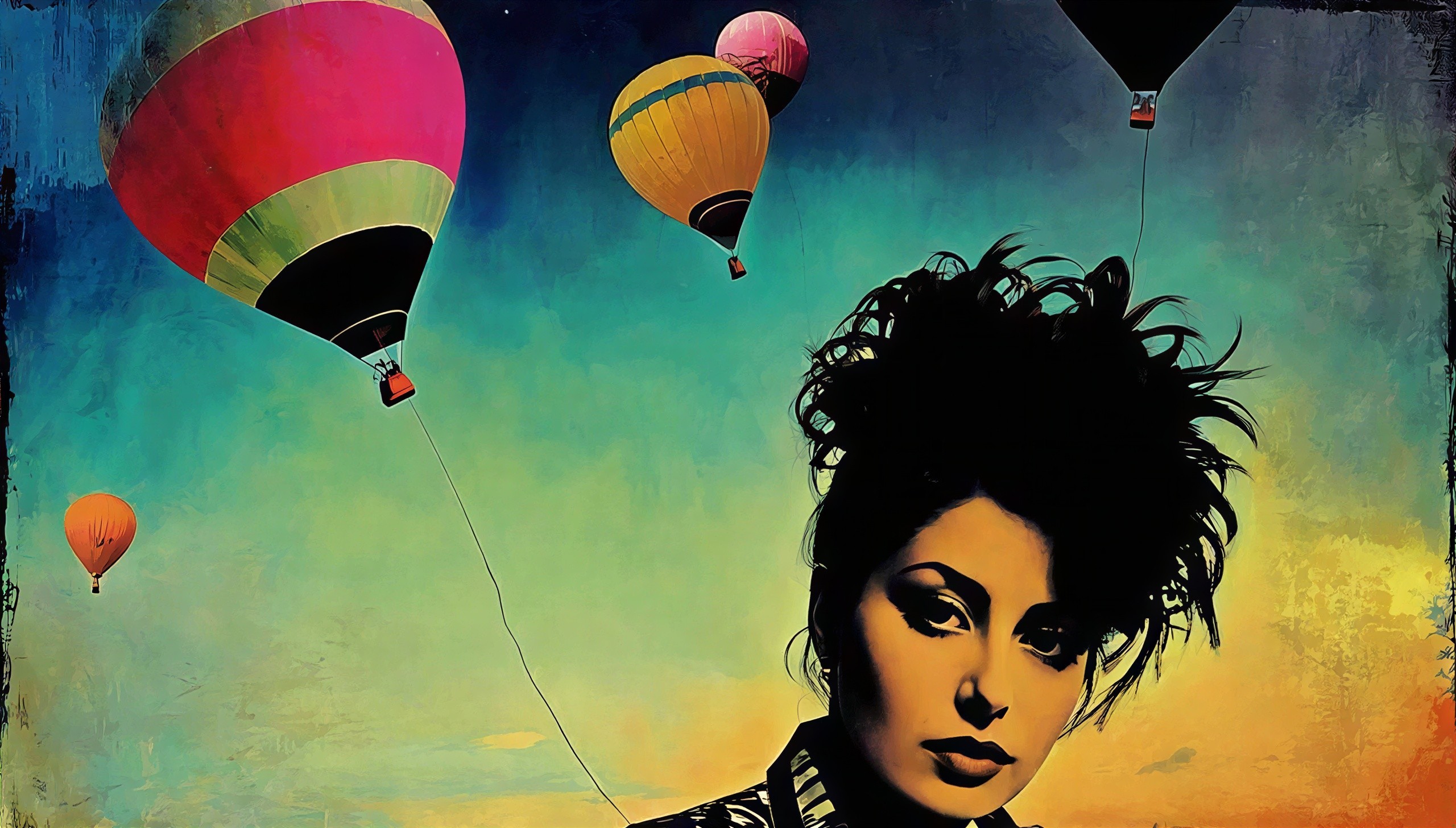 Surreal Painting of Woman in Colorful Landscape