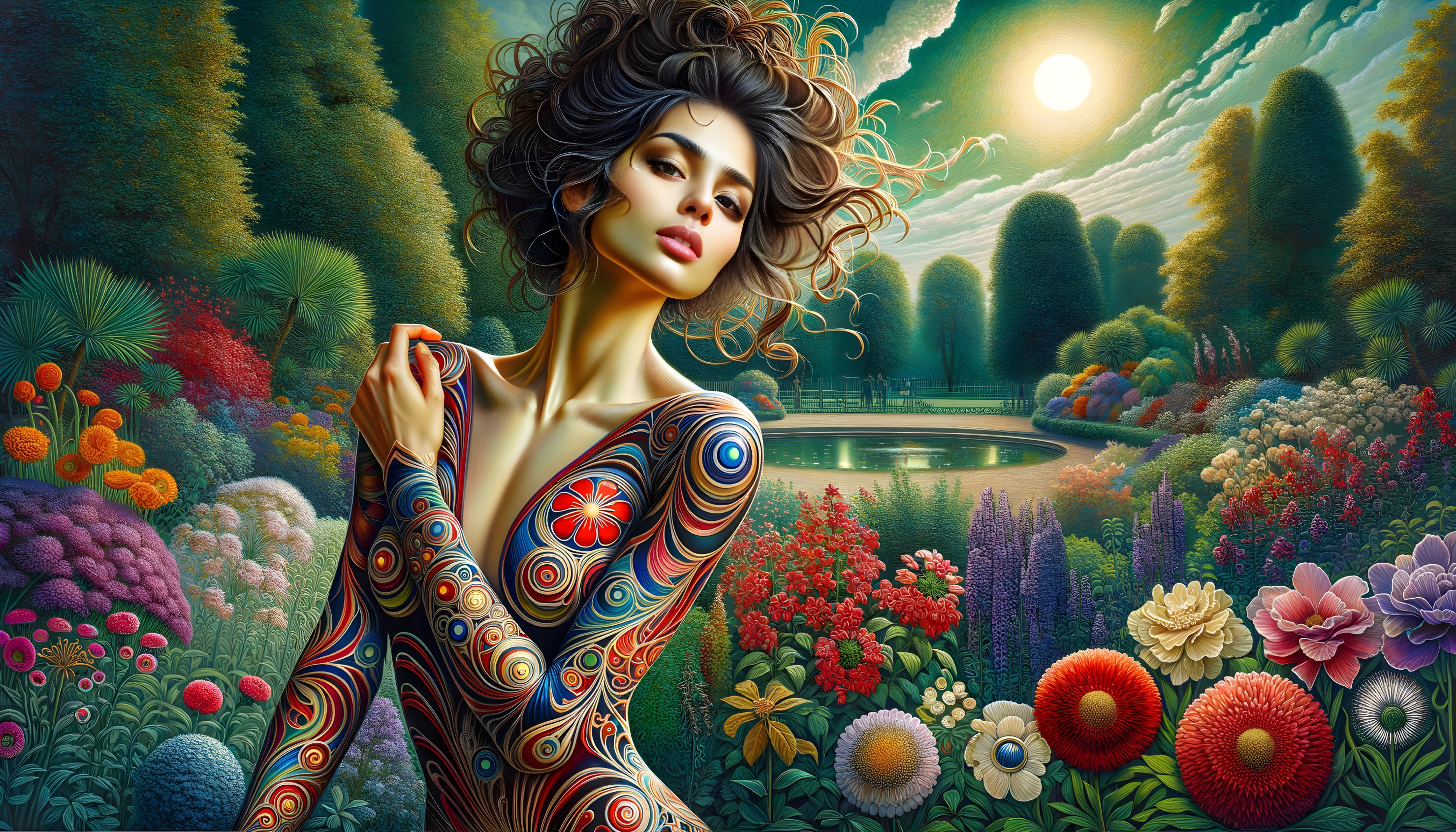 Colorful Surreal Artwork of Woman in Garden Setting