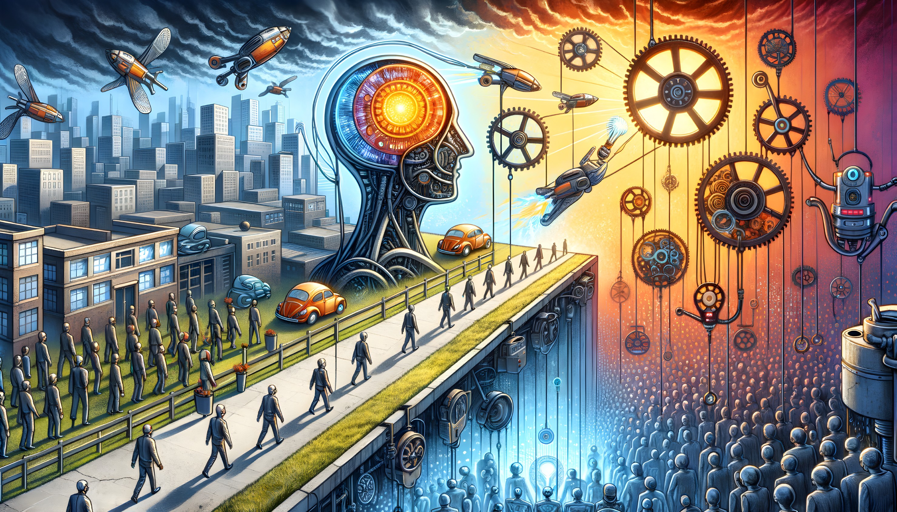 Contrast of Industrial Cityscape and Futuristic Realm