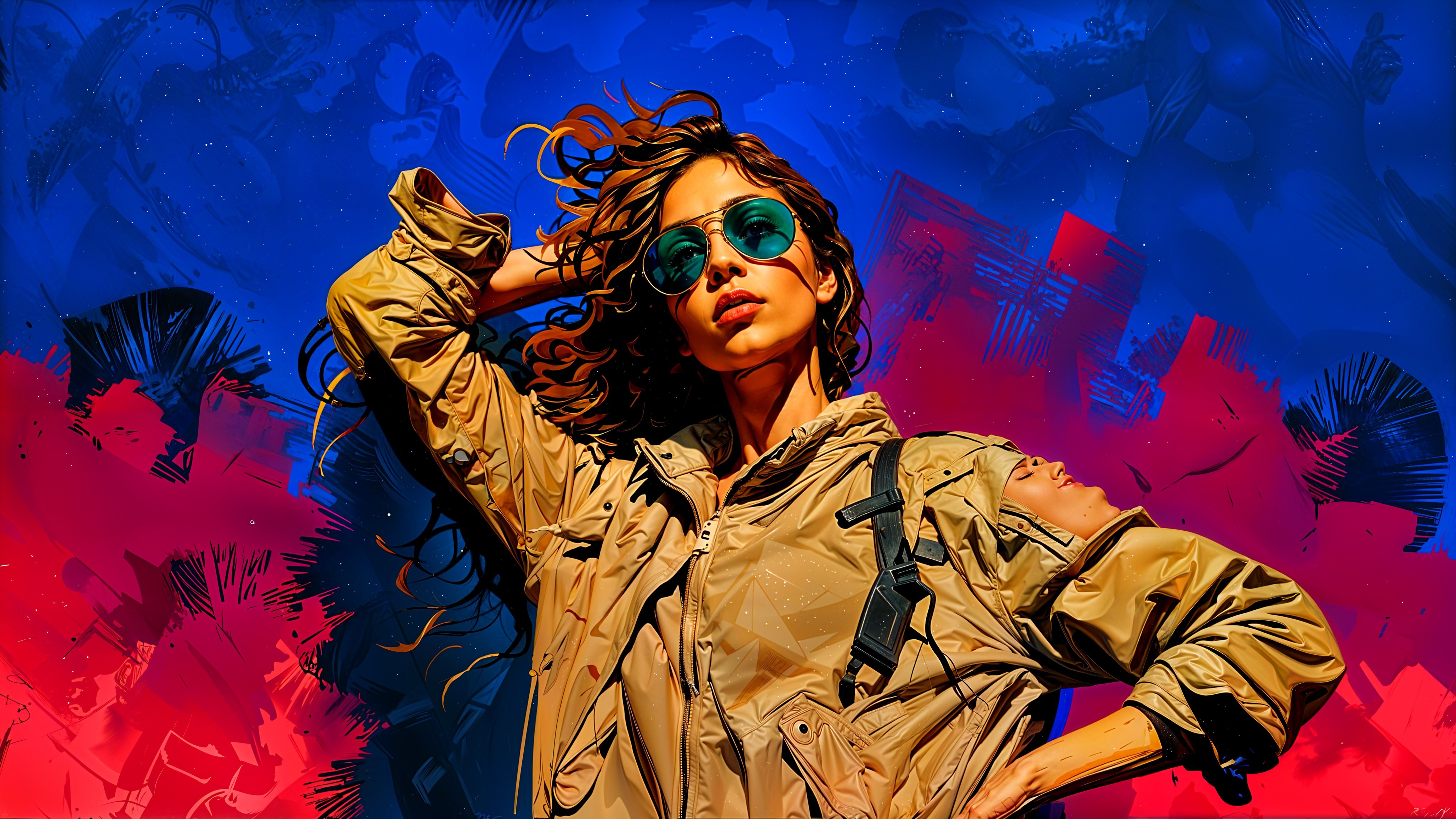 Fashionable Young Woman in Beige Jacket and Sunglasses