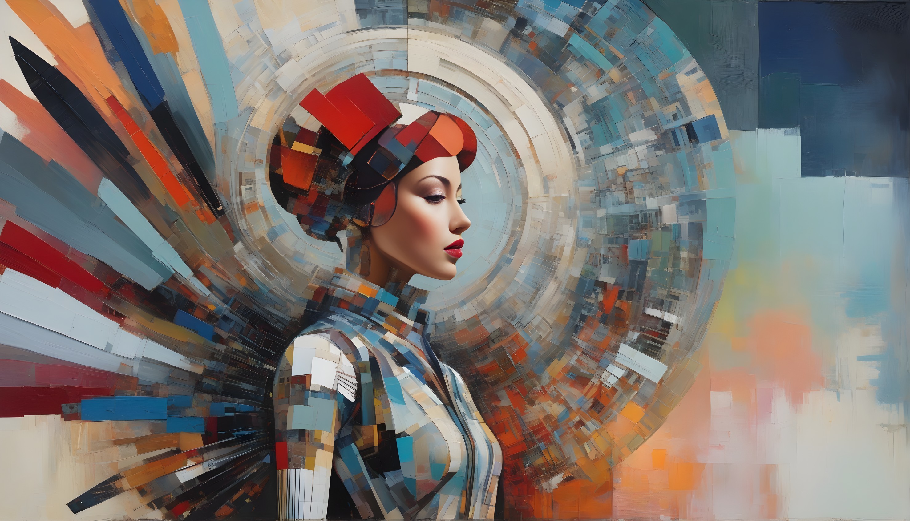 Stylized Portrait of a Woman with Abstract Patterns