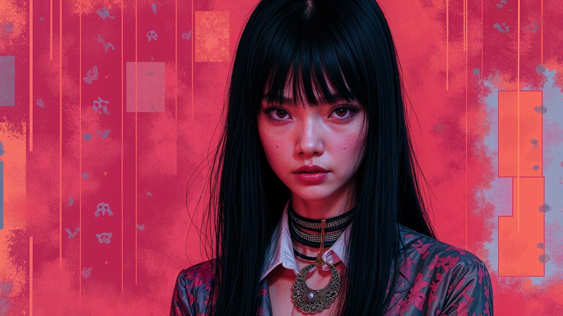 Portrait of a Young Woman with Abstract Background