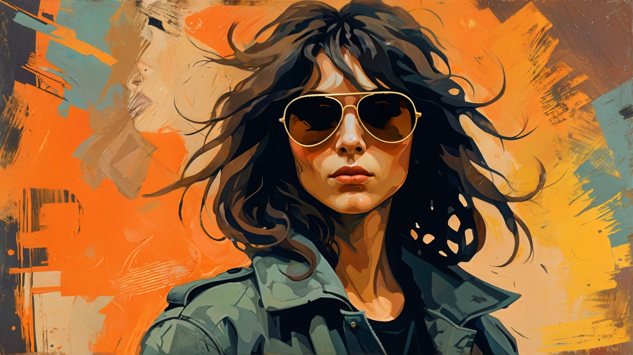 Confident Woman in Military Jacket with Vibrant Background