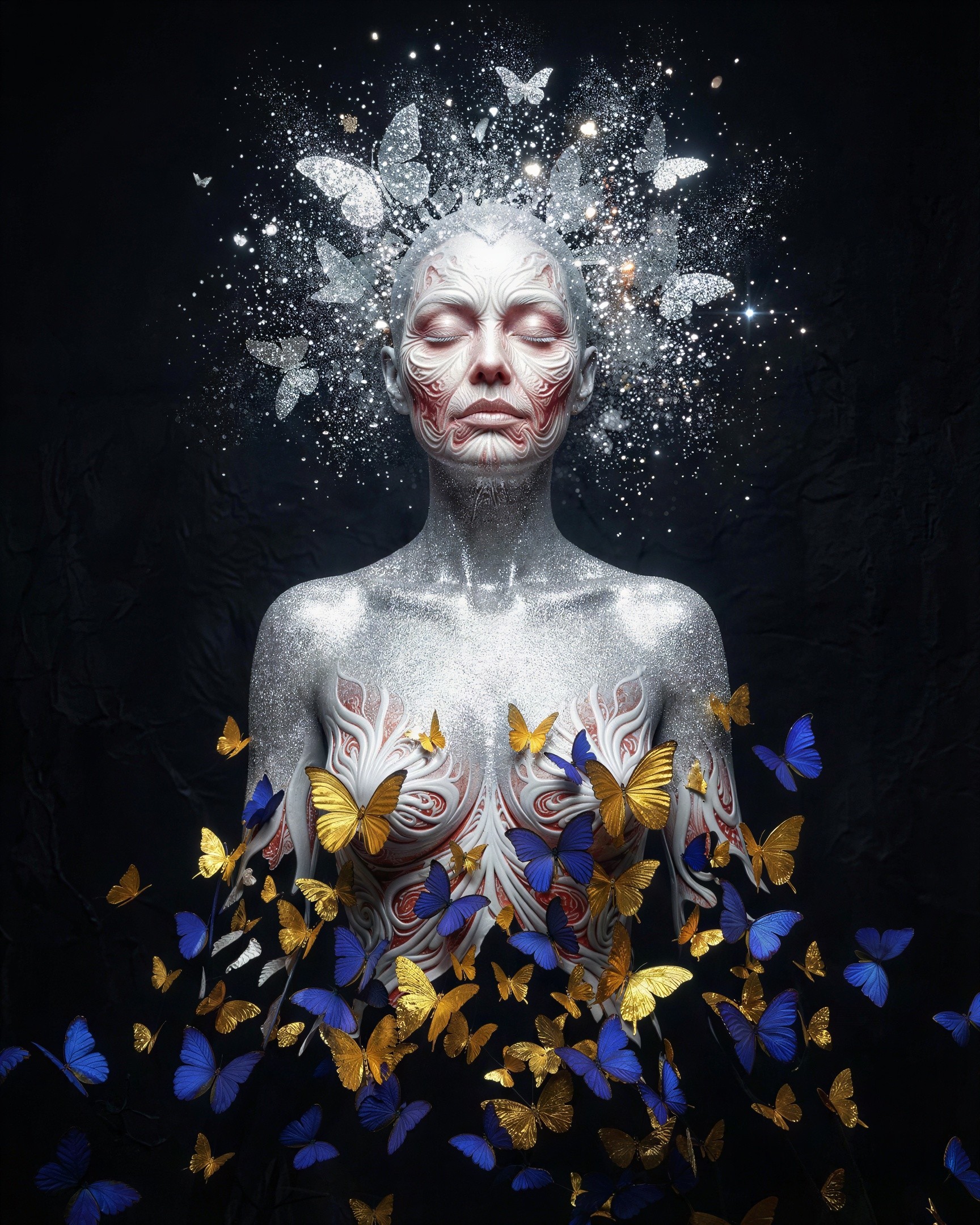 Ethereal Portrait of Woman with Butterflies and Light