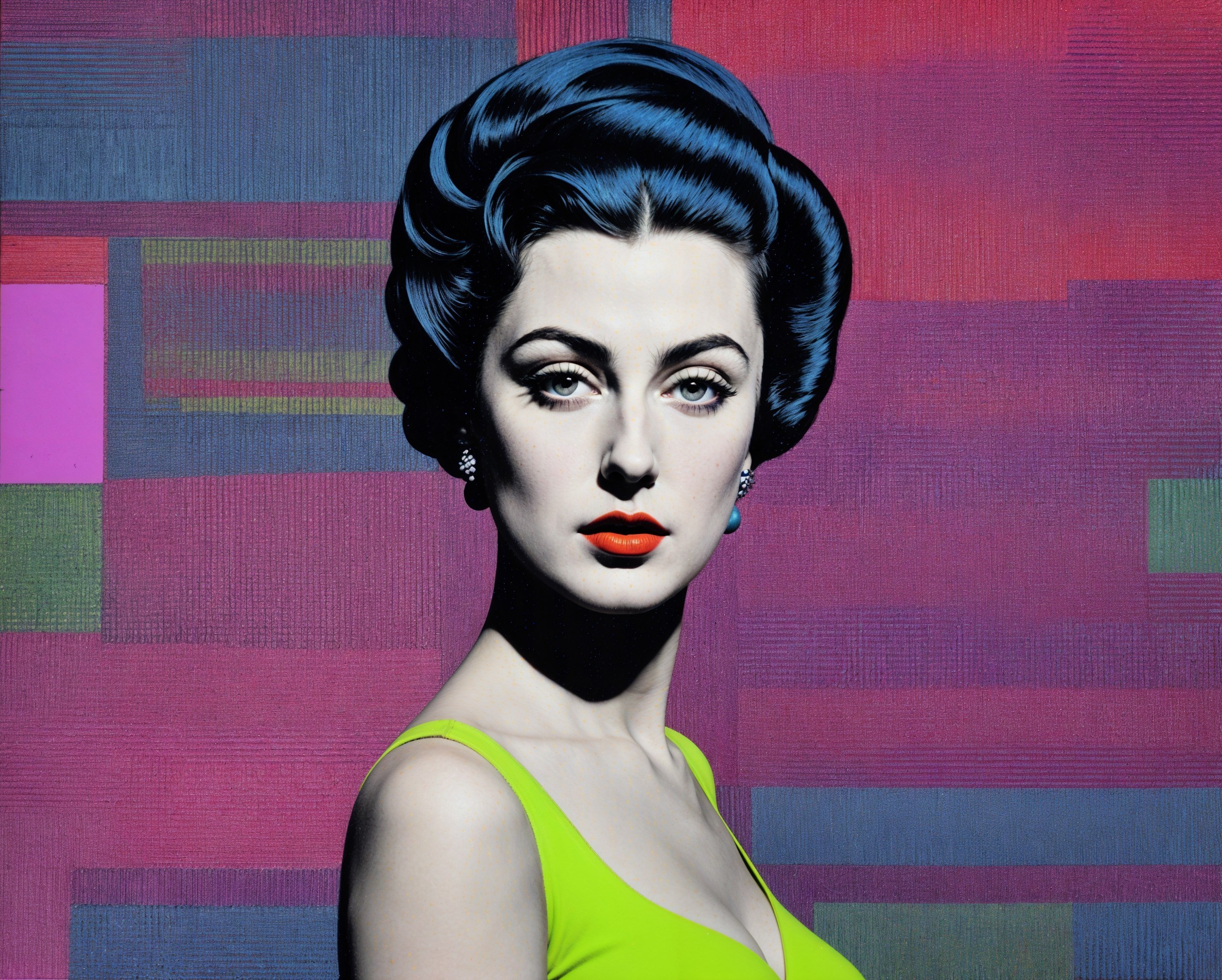 Vintage Portrait of Woman in Lime Green Dress