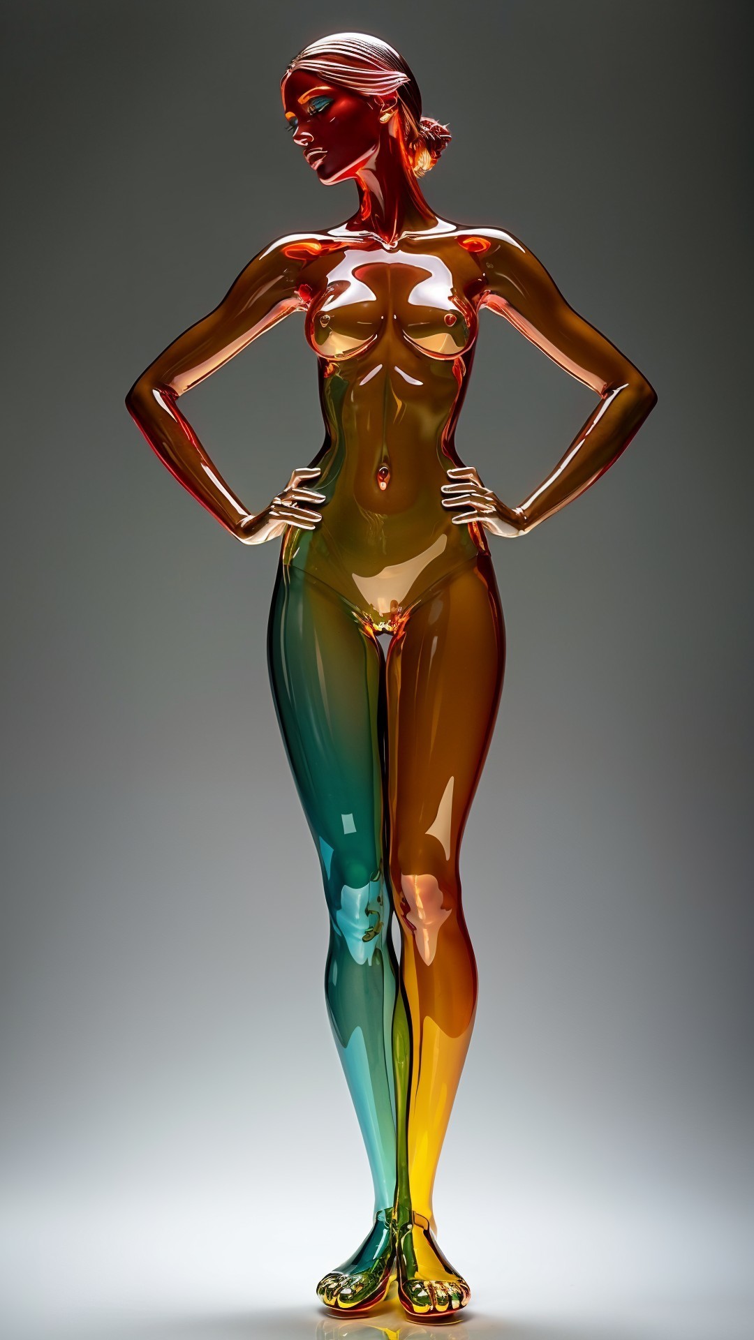 Translucent Glass Sculpture of Female Figure in Hues