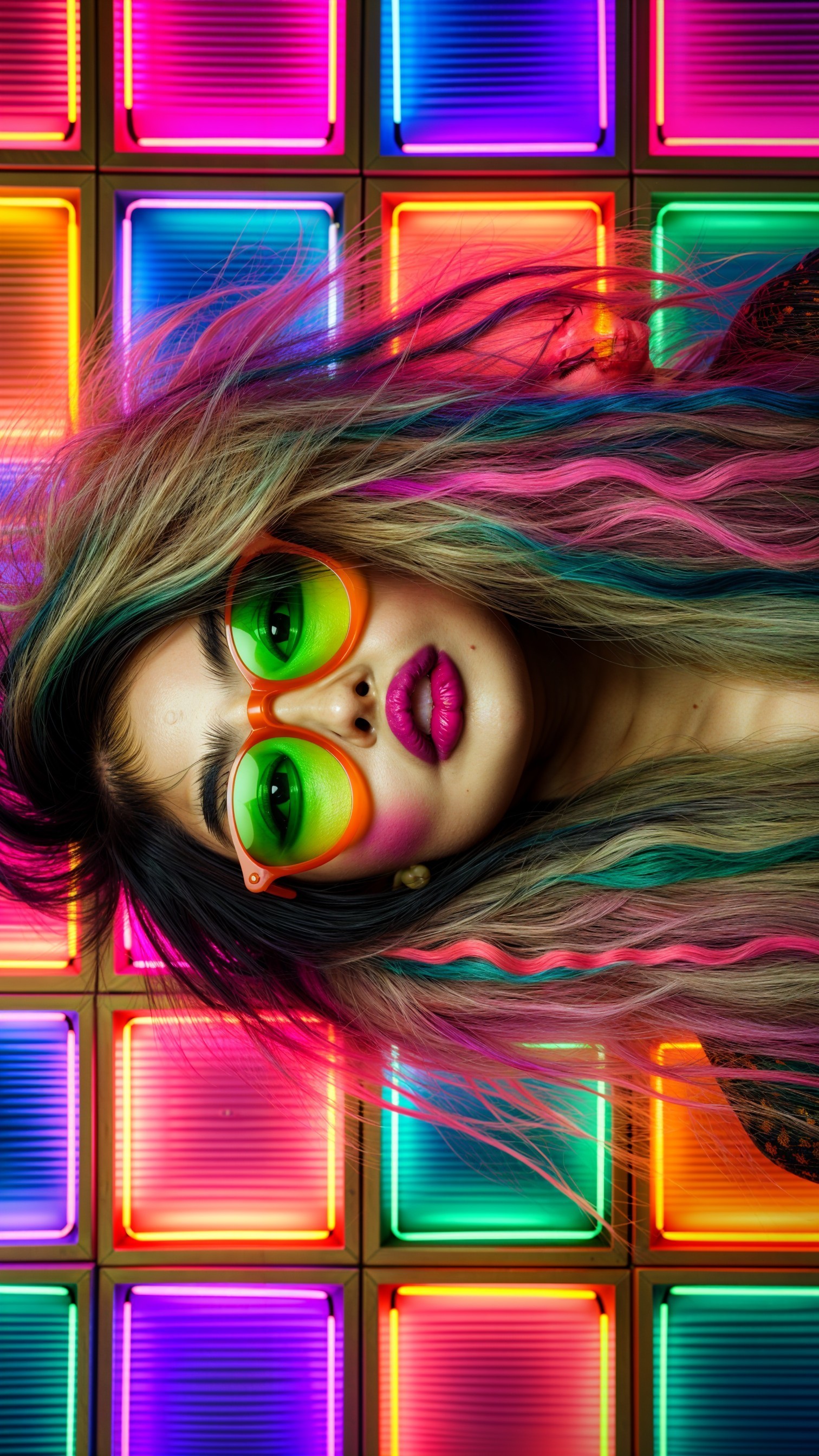 Vibrant Individual with Multi-Colored Hair and Sunglasses