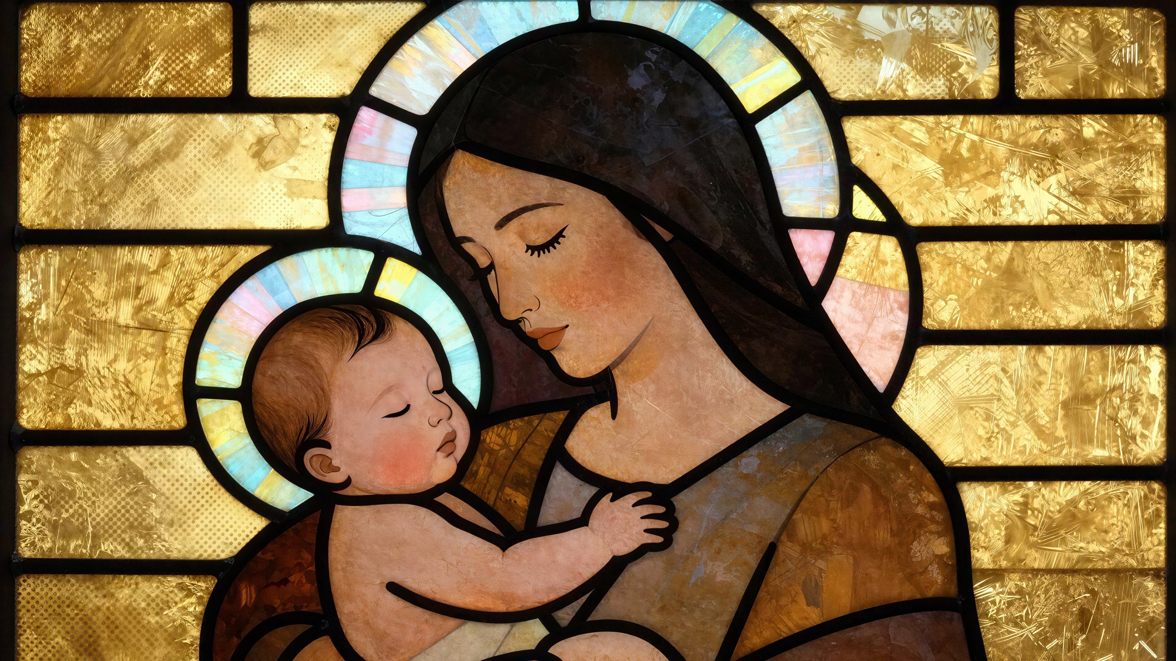 Stained Glass Artwork of Virgin Mary and Baby Jesus
