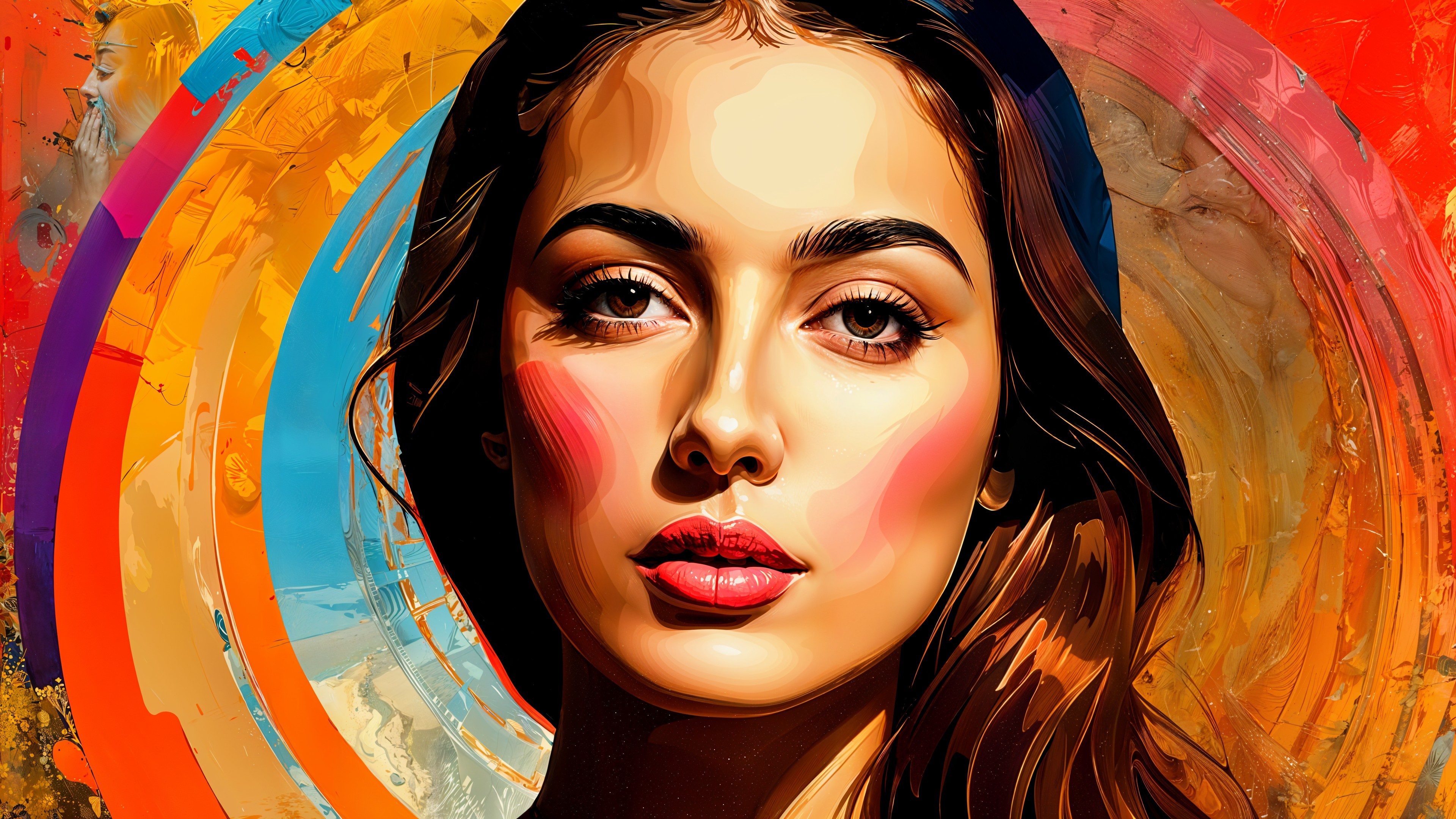 Colorful Close-Up of a Young Woman with Brown Hair