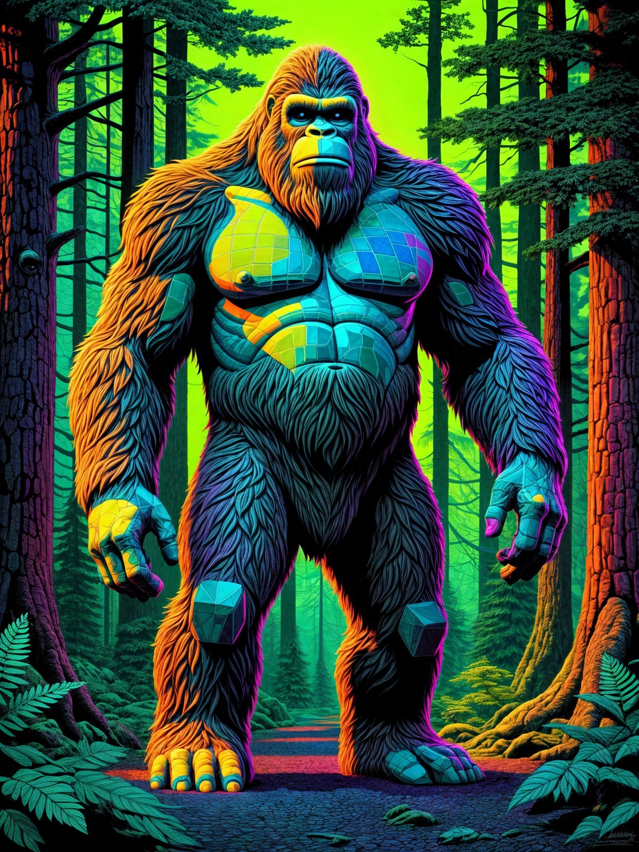 Colorful Gorilla in a Vibrant Forest Setting