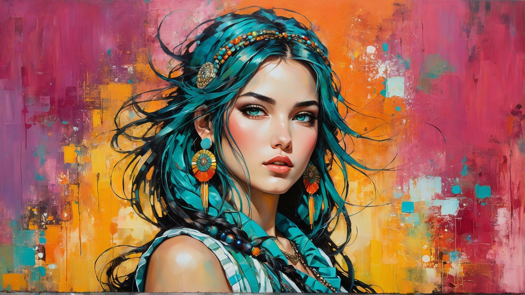 Vibrant Portrait of a Young Woman with Turquoise Hair