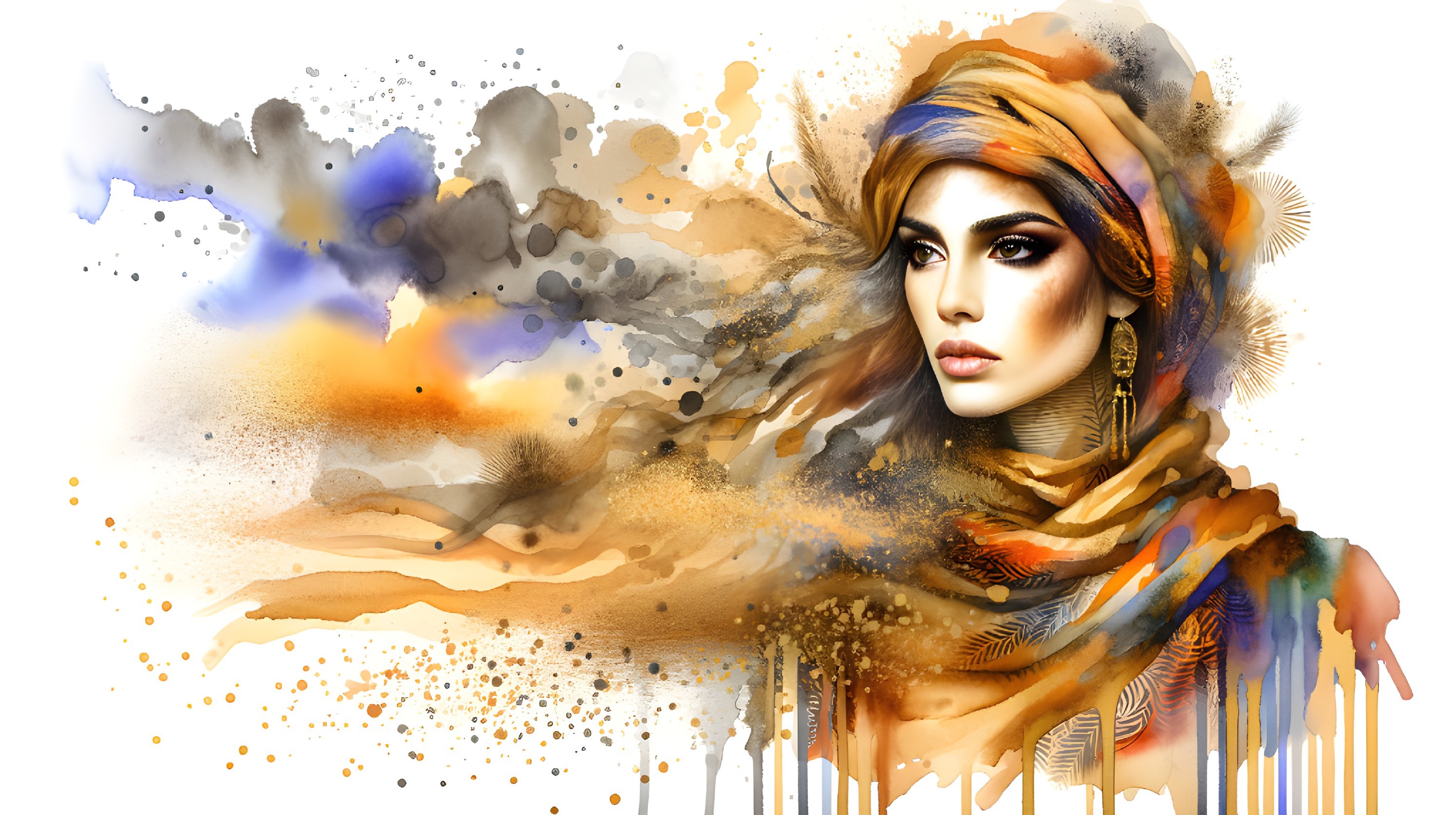 Artistic Portrait of Woman with Colorful Scarf