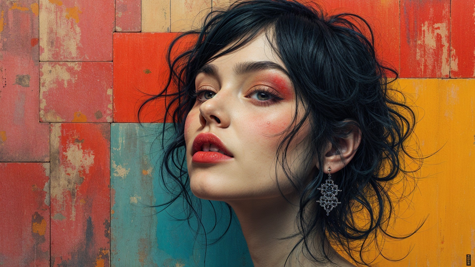Young Woman with Curly Hair and Warm Makeup Aesthetic