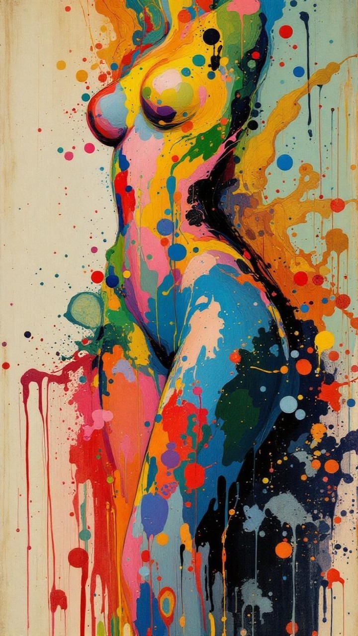 Abstract Female Figure with Vibrant Color Splash