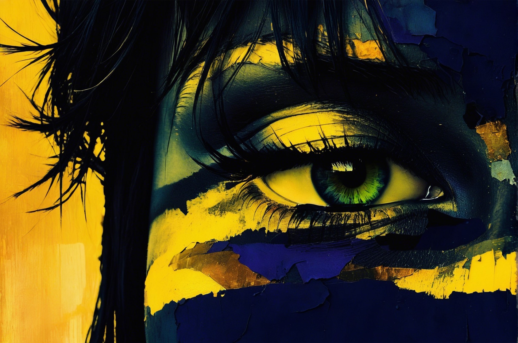 Close-Up of Green Eye with Abstract Brushstrokes