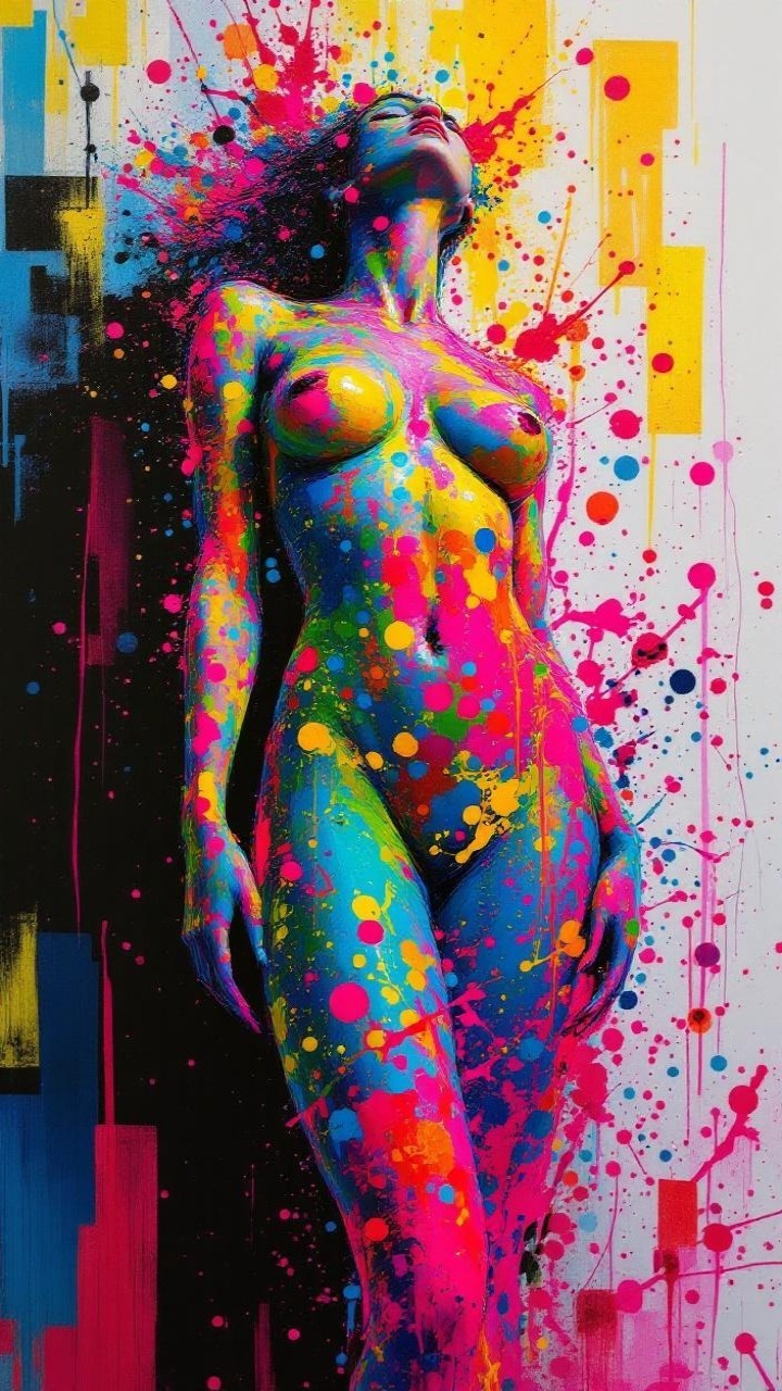 Vibrant Abstract Artwork of a Woman in Bold Colors