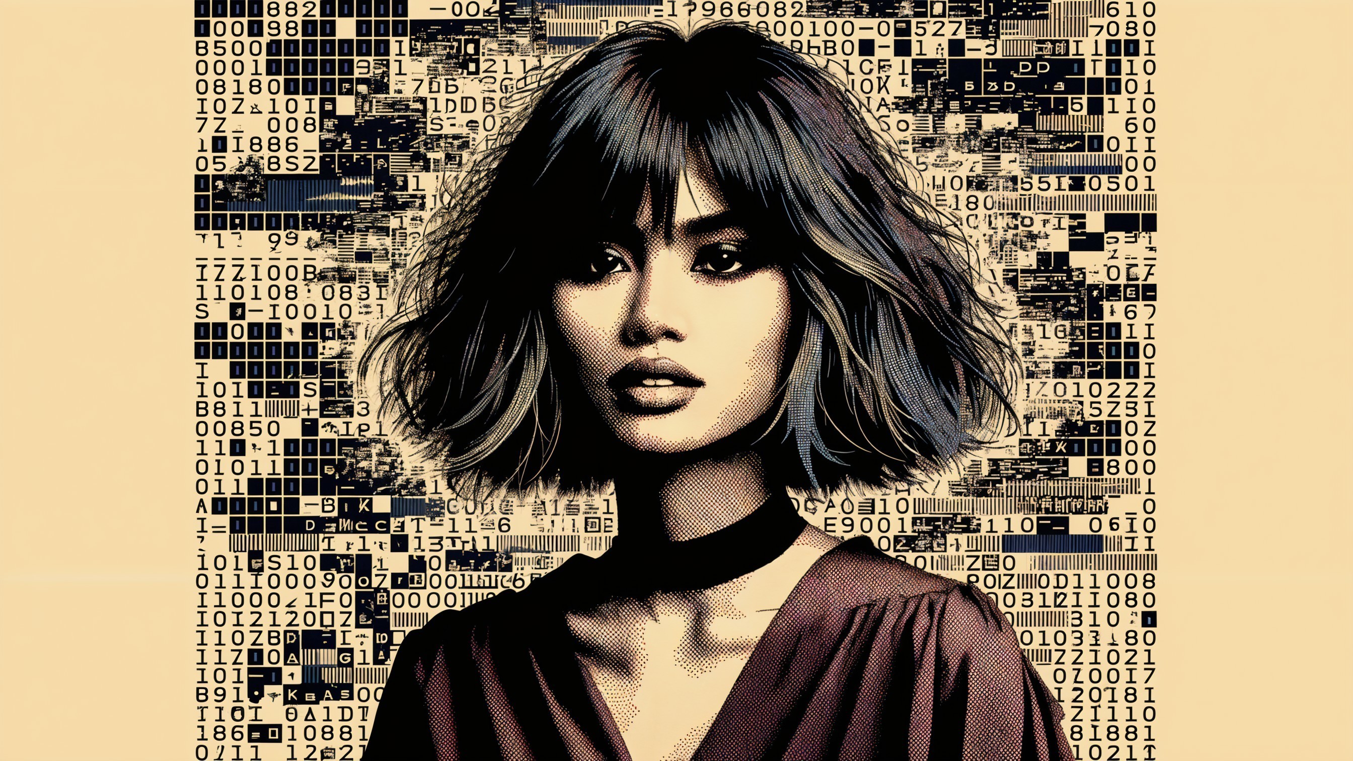 Portrait of a Confident Woman in a Digital Background