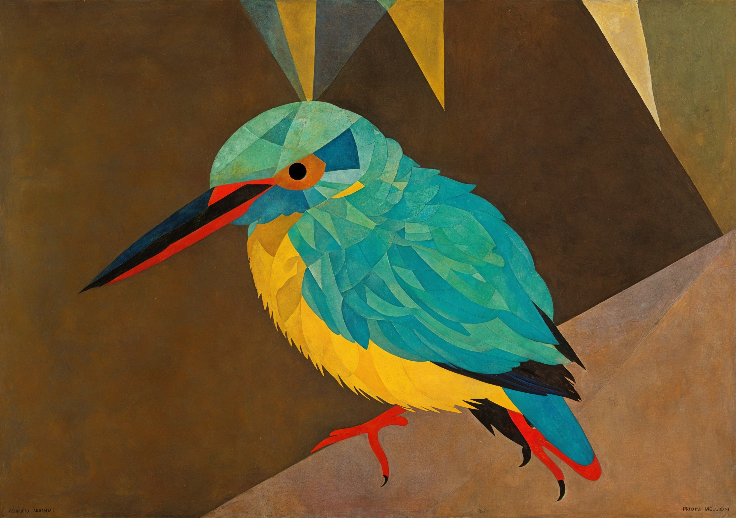 Stylized Kingfisher in Vibrant Blue and Yellow Hues