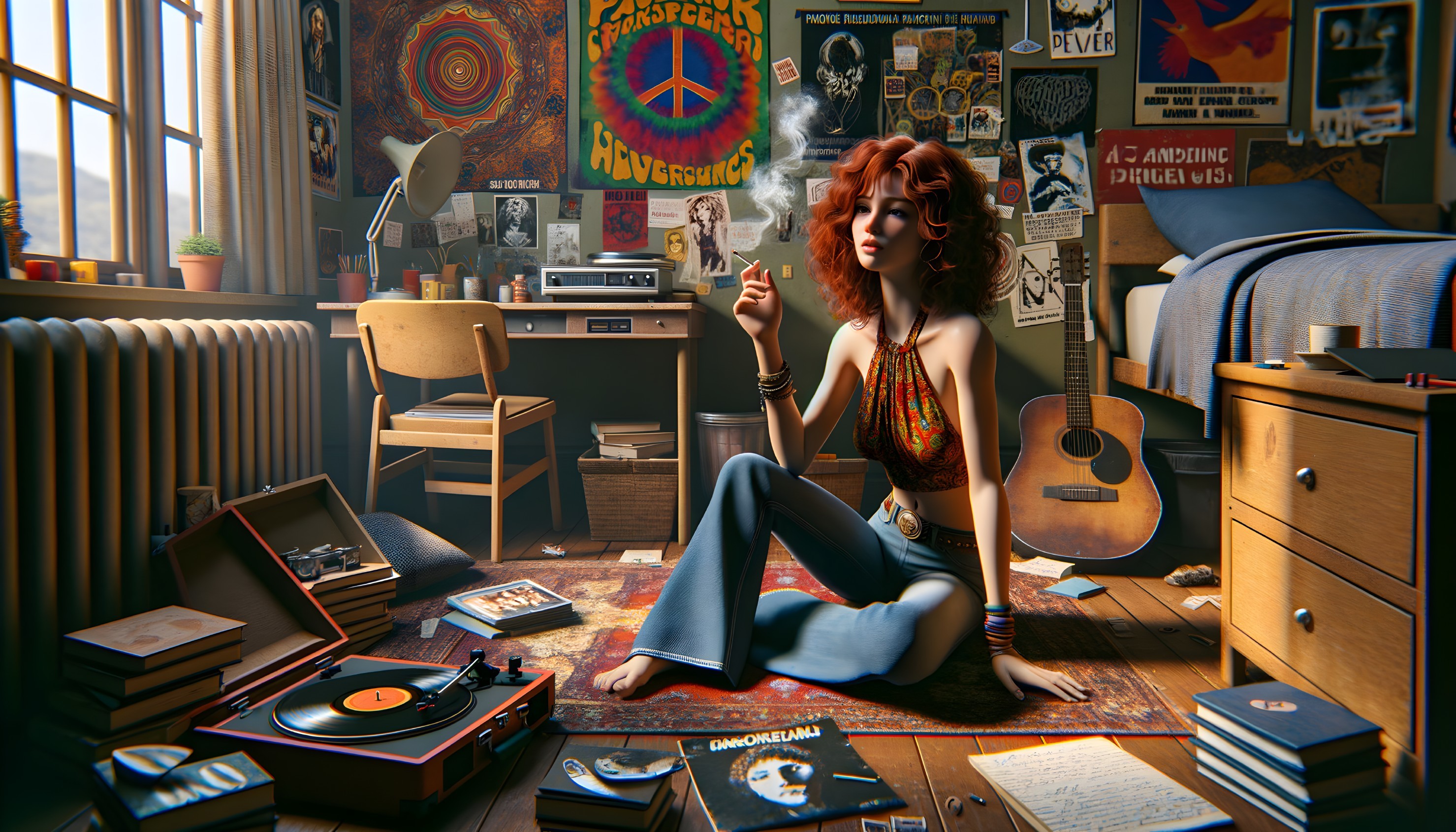 Retro Room with Vintage Decor and Music Elements