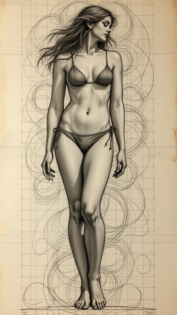 Detailed Illustration of a Woman in a Bikini
