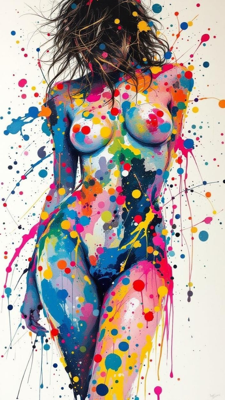 Vibrant Abstract Human Figure with Colorful Splotches