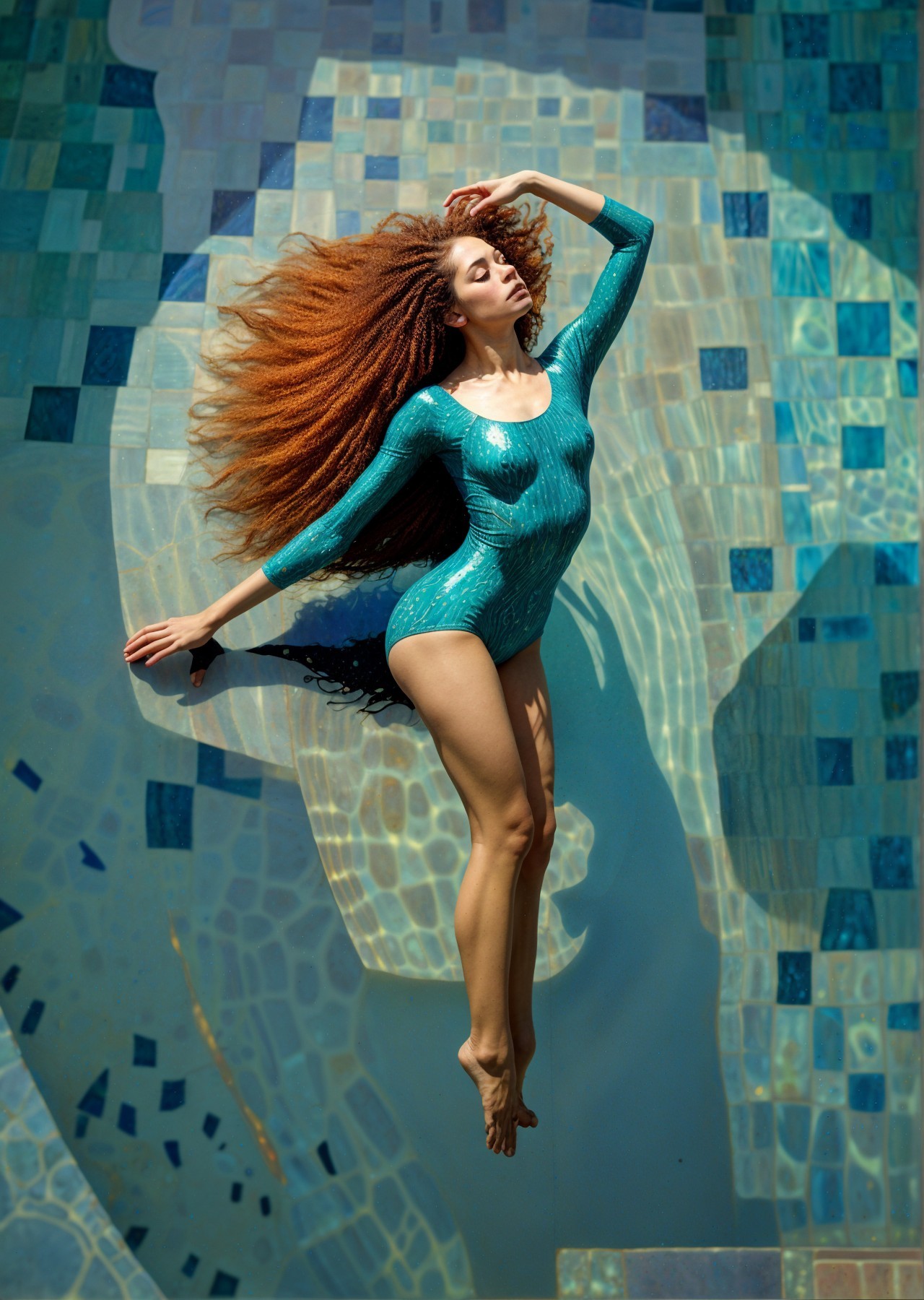 Underwater Pose of Woman in Turquoise Swimsuit