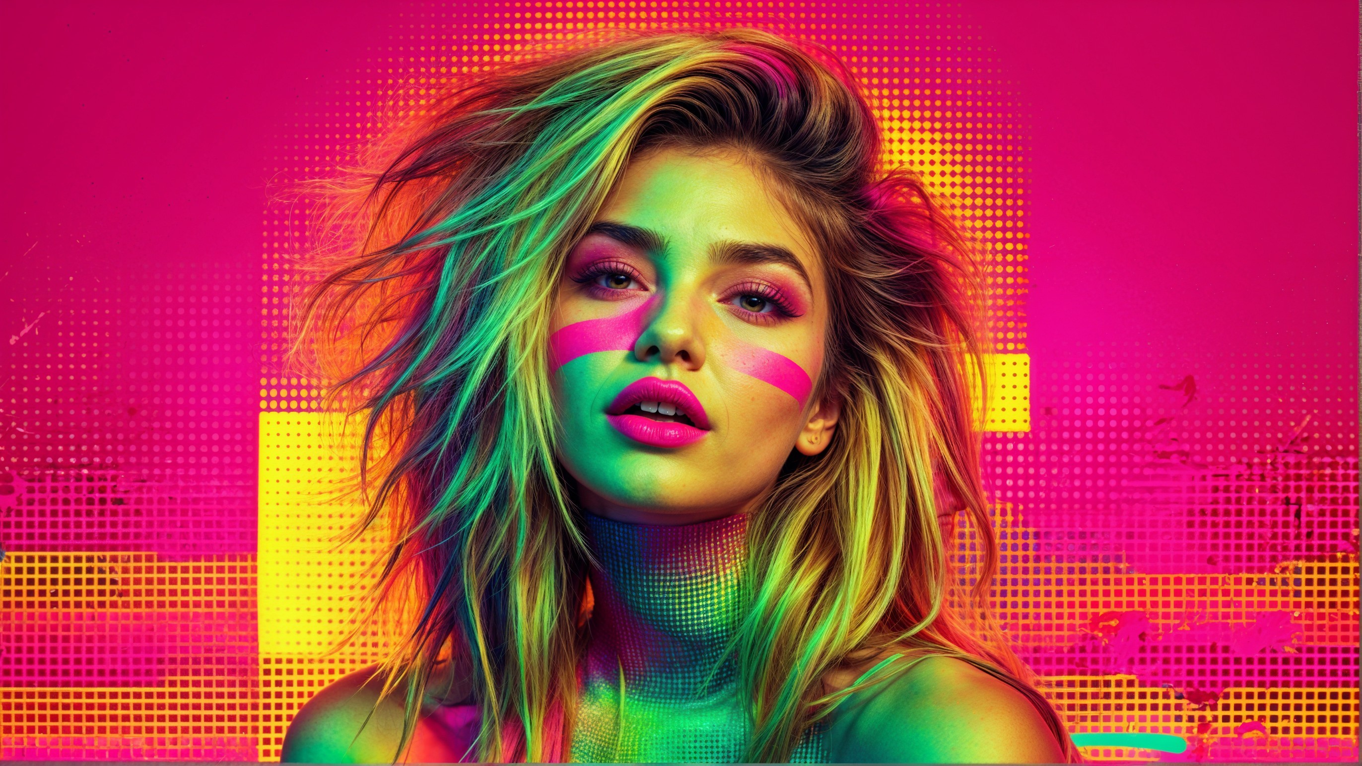 Vibrant Portrait of Young Woman with Bold Makeup