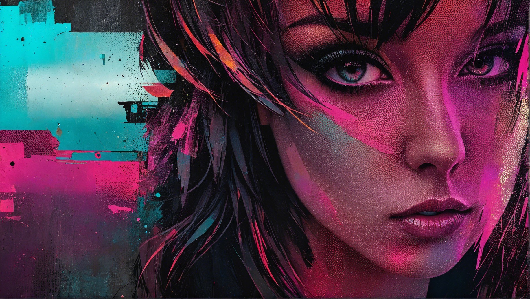 Portrait of a Young Woman with Vibrant Neon Surroundings