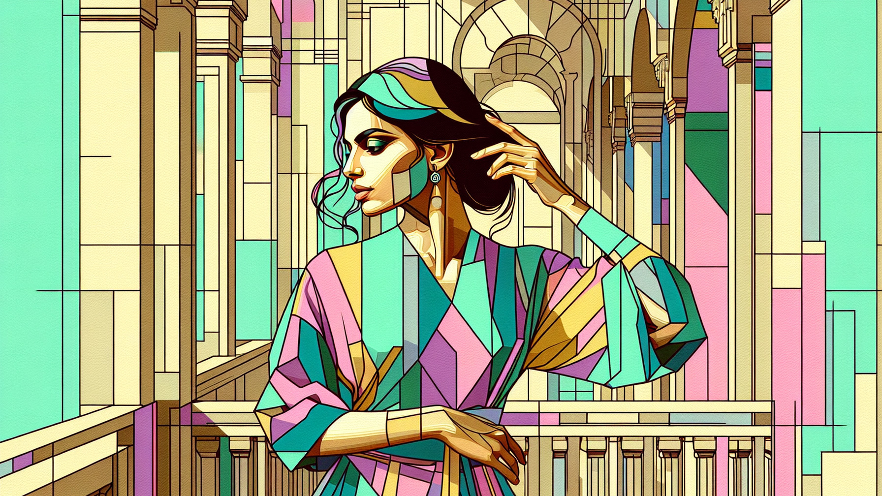 Colorful Illustration of Woman in Elegant Setting