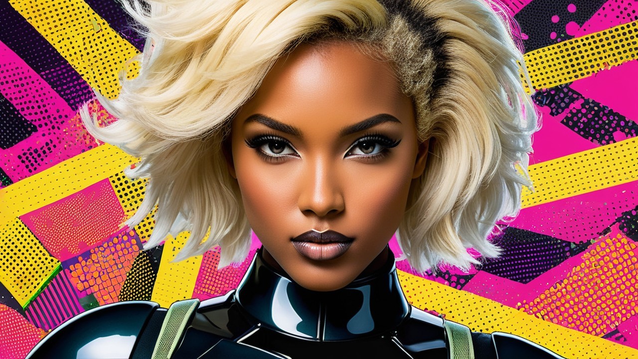 Futuristic Figure with Platinum Bob and Bold Outfit
