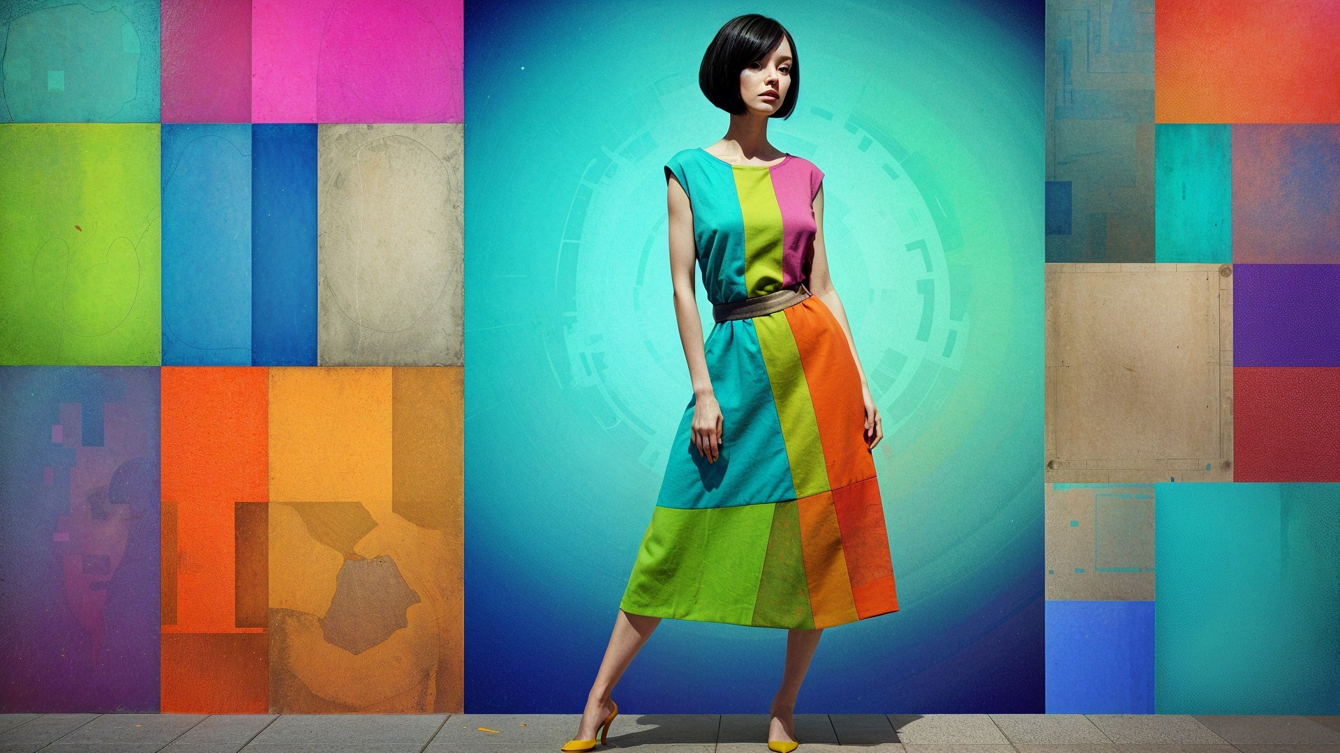 Vibrant Multicolored Dress with Bold Geometric Patterns