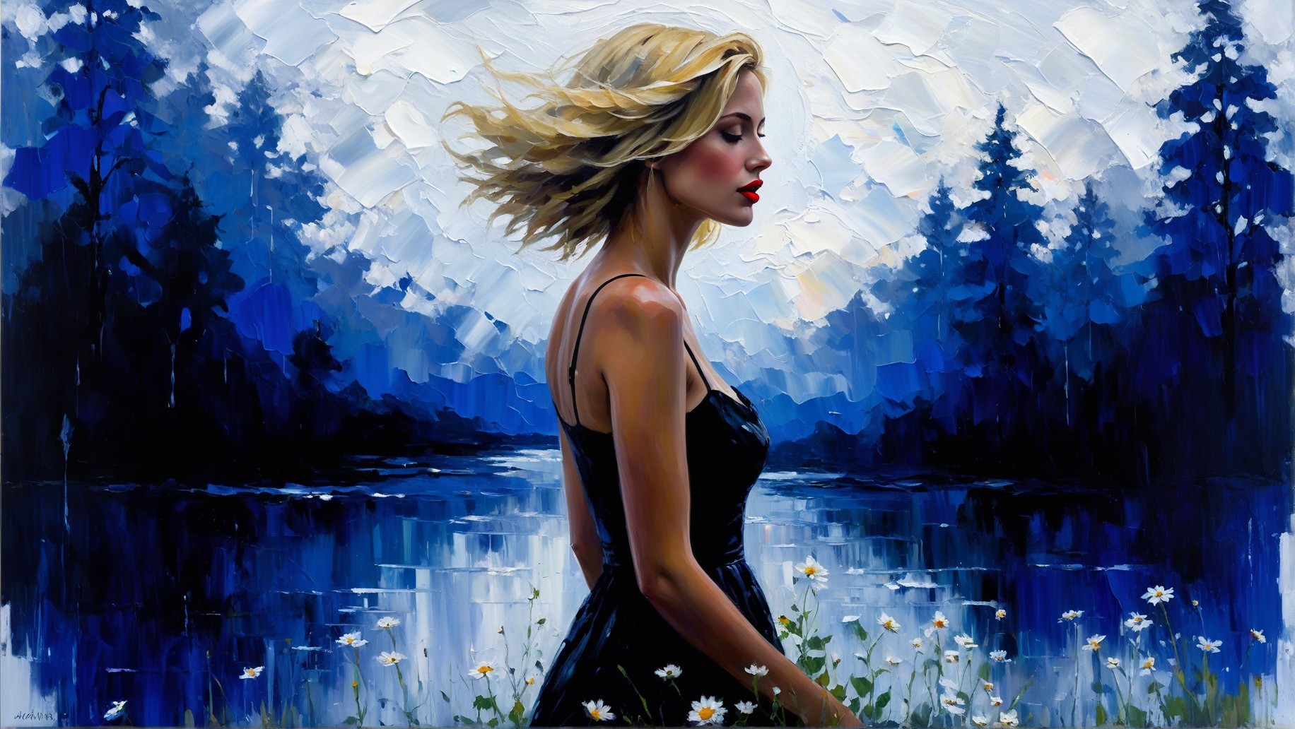 Serene Woman by Tranquil Lake in Nature's Beauty
