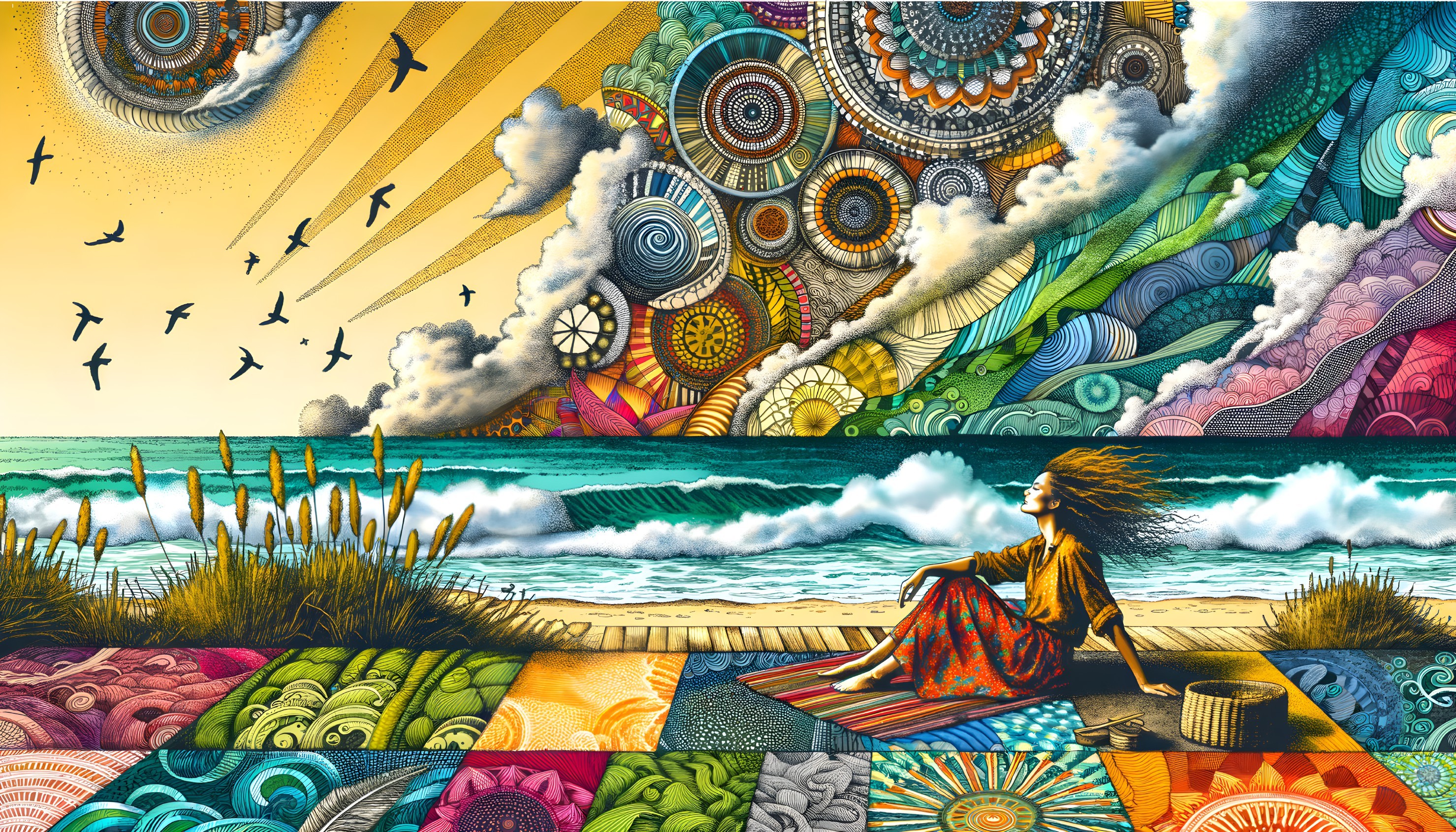 Coastal Scene with Woman Gazing at Ocean Waves