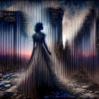 Solitary Figure in Dreamlike Ruins with Ethereal Light