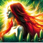 Profile of a Woman with Red Hair in Nature