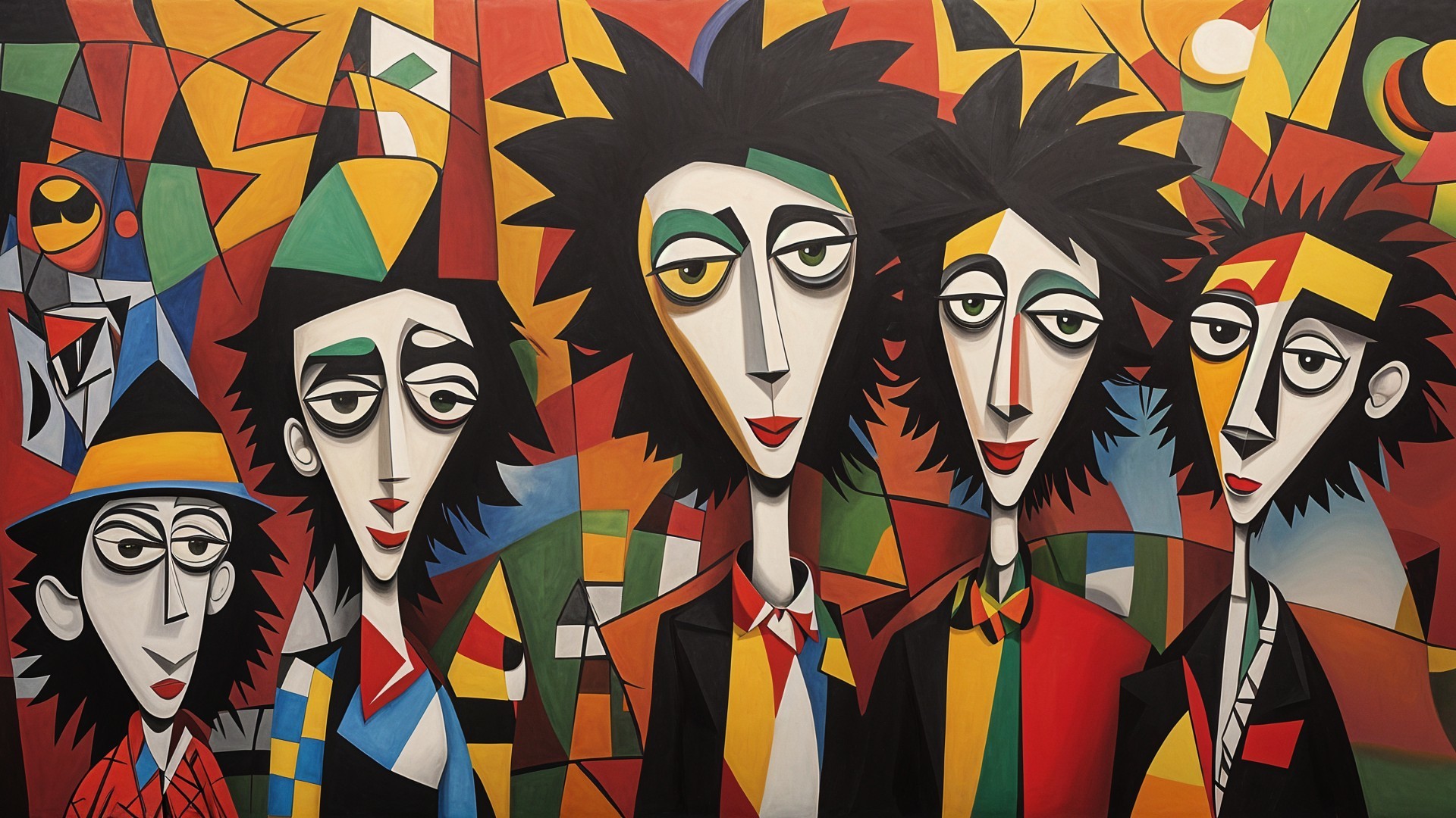 Vibrant Abstract Painting with Stylized Characters