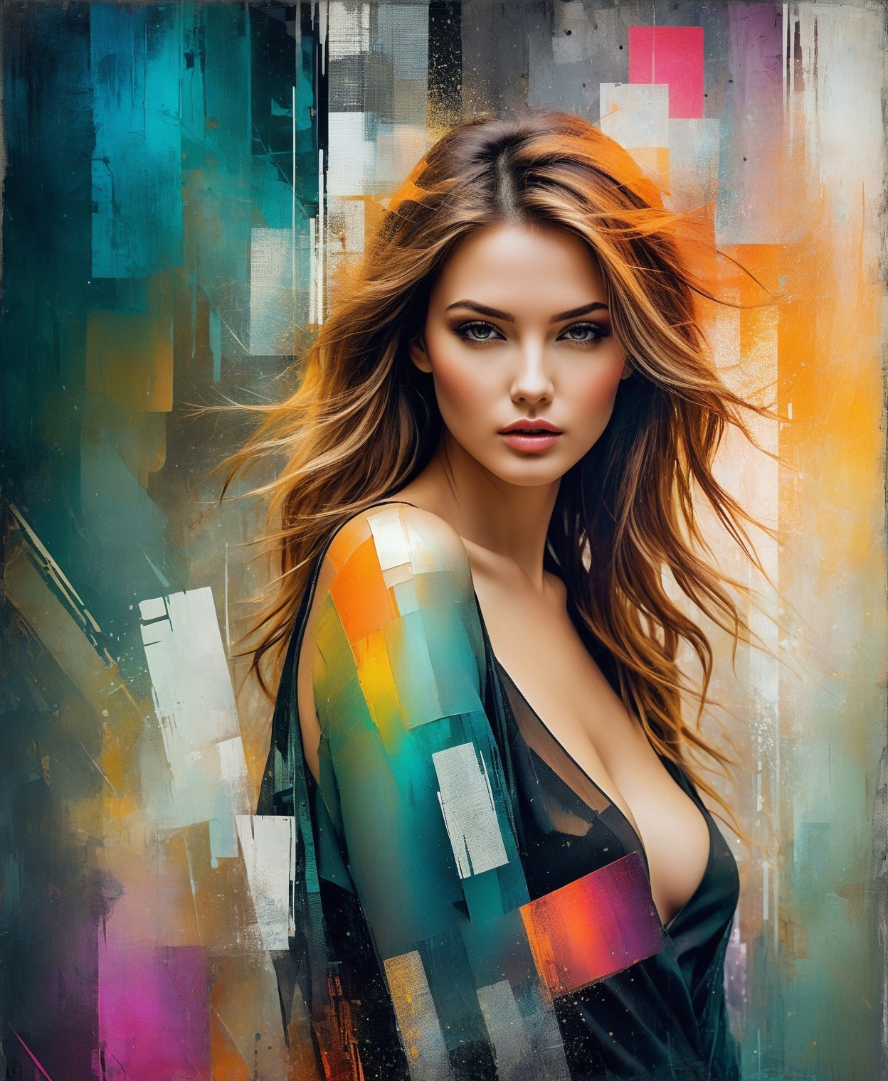 Portrait of a Woman with Abstract Colorful Background