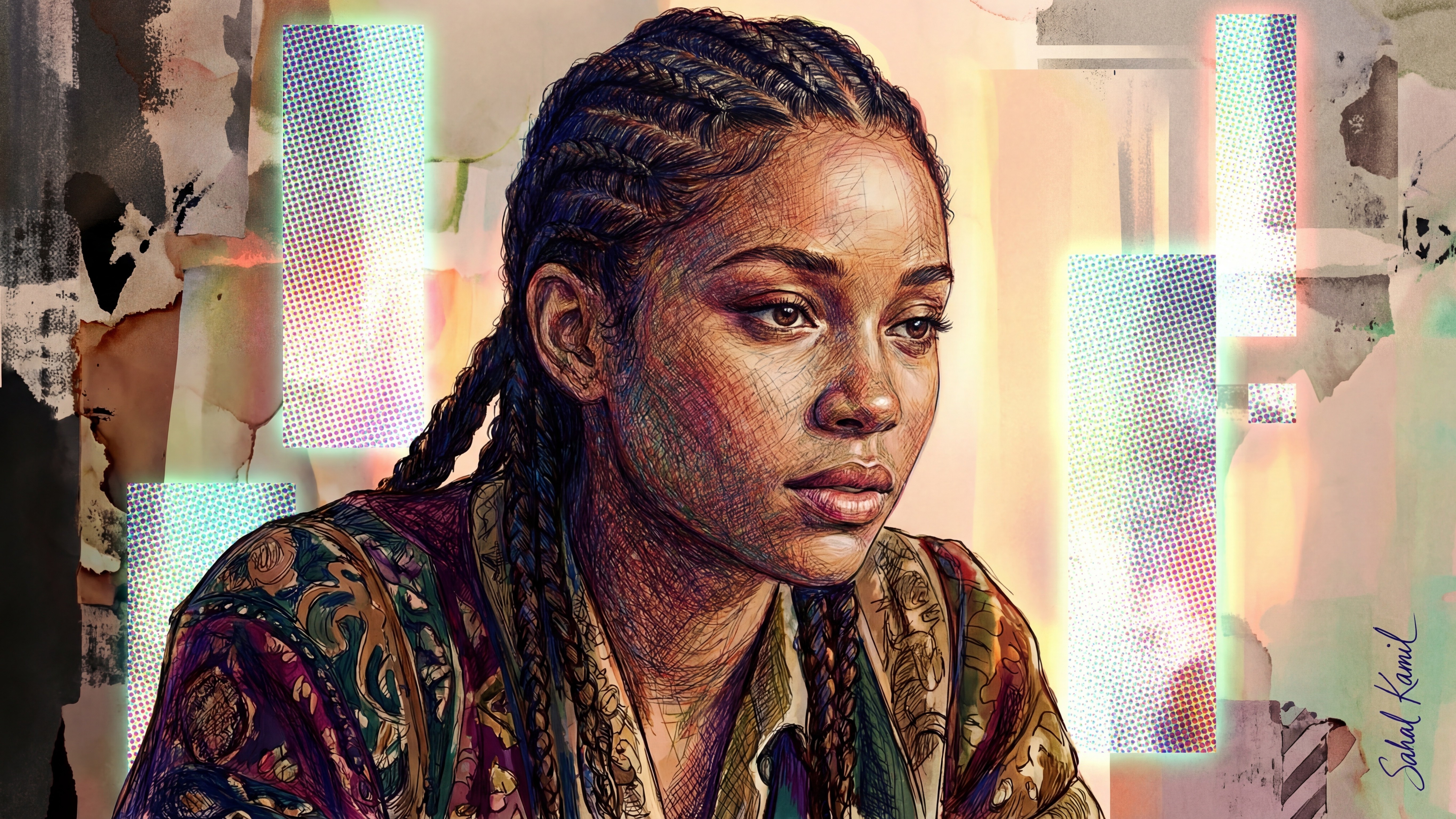 Digital Illustration of a Woman with Braided Hair