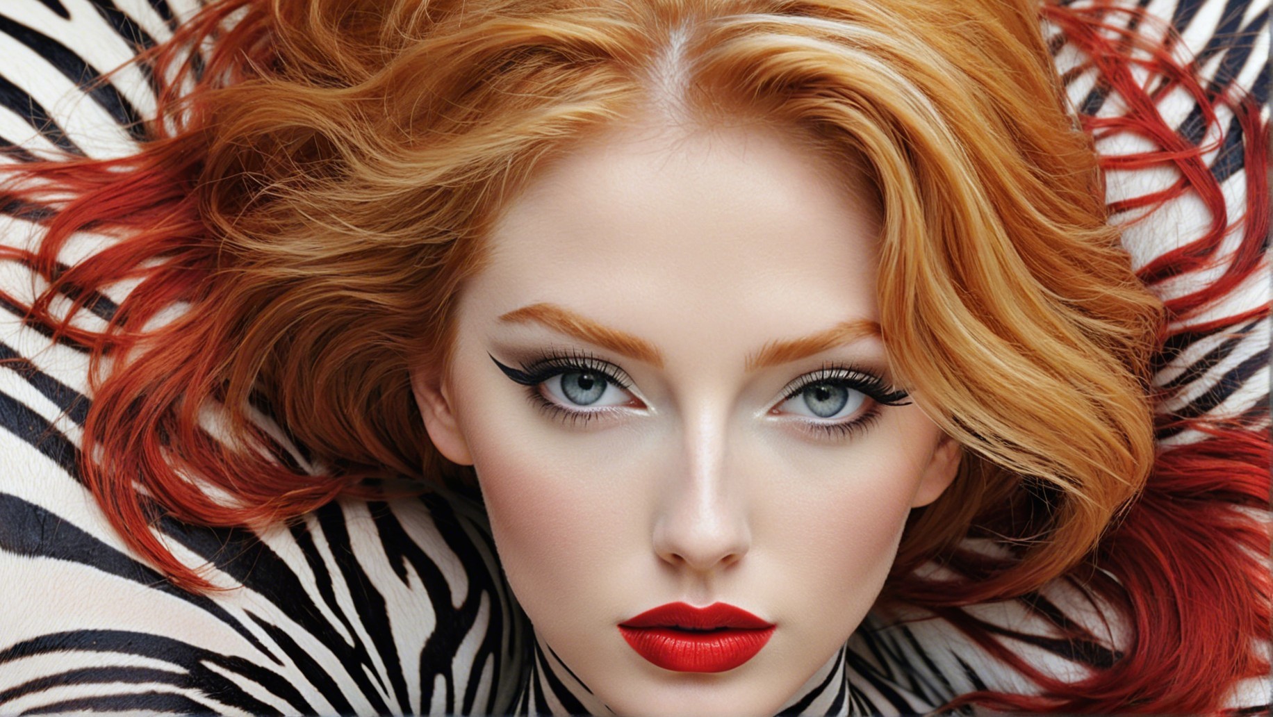 Portrait of a Young Woman with Red Hair and Bold Makeup