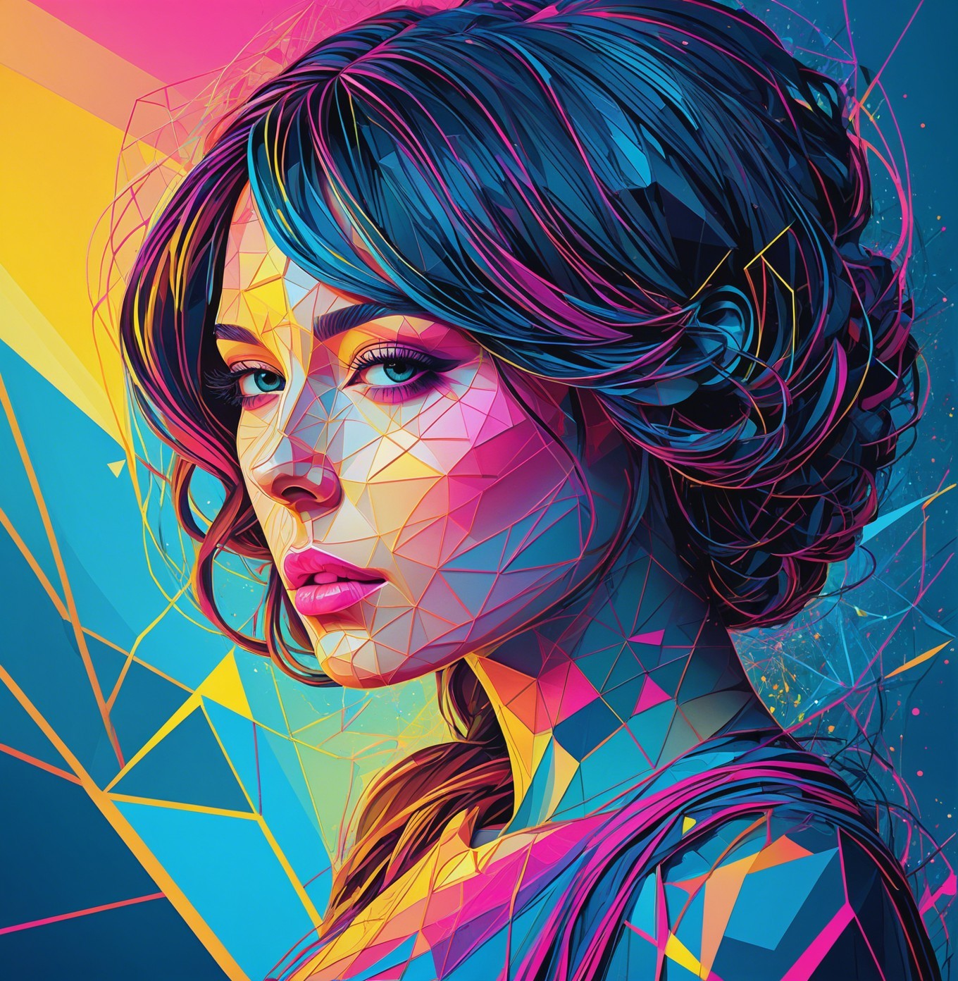 Stylized portrait of a woman with geometric design