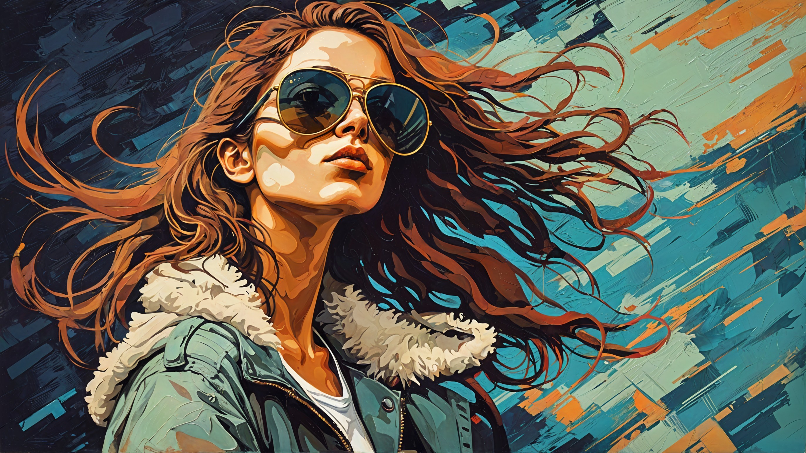 Stylish Woman in Fur-Collared Jacket with Sunglasses