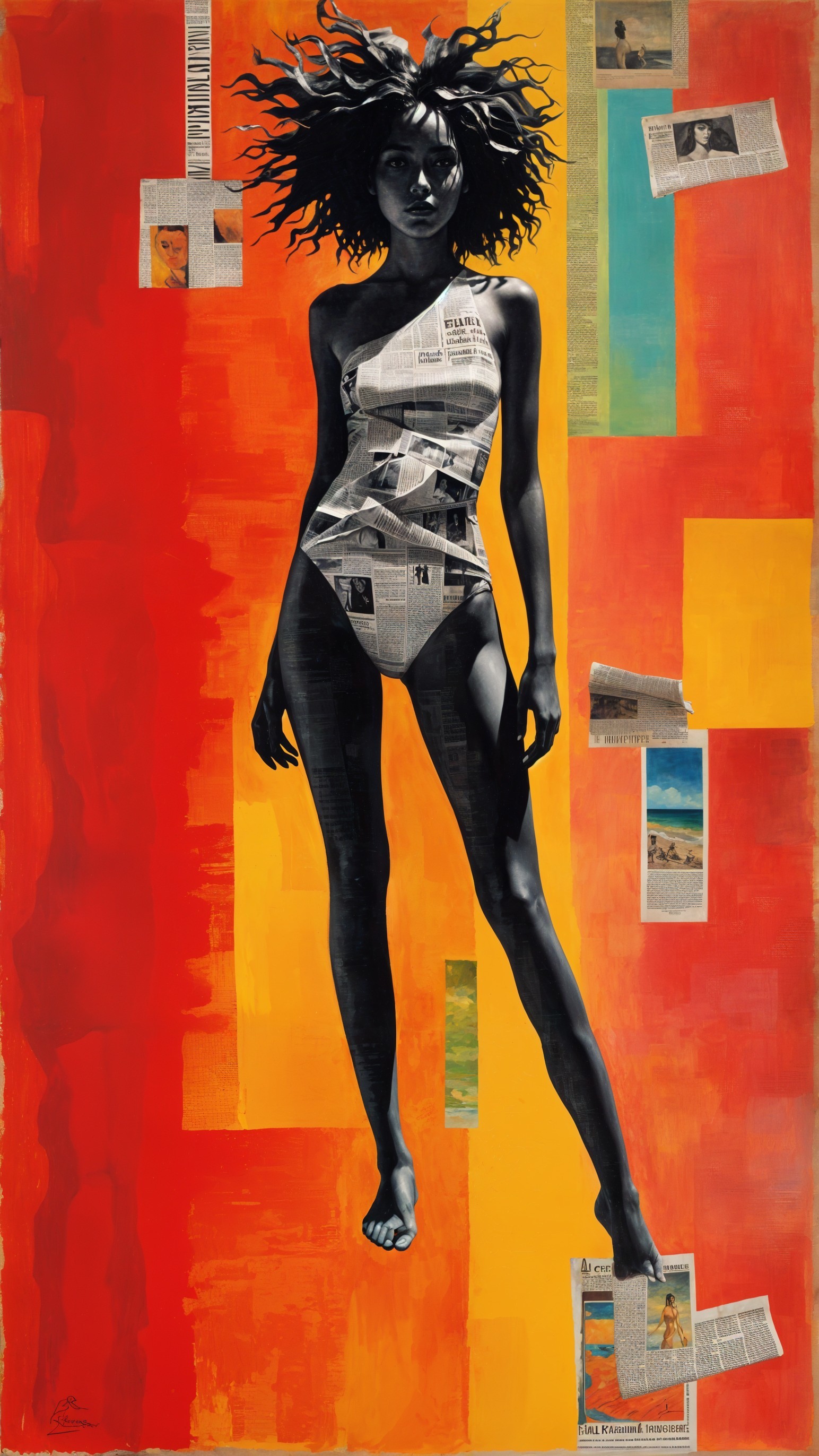 Silhouette Artwork with Newspaper Clippings and Colors