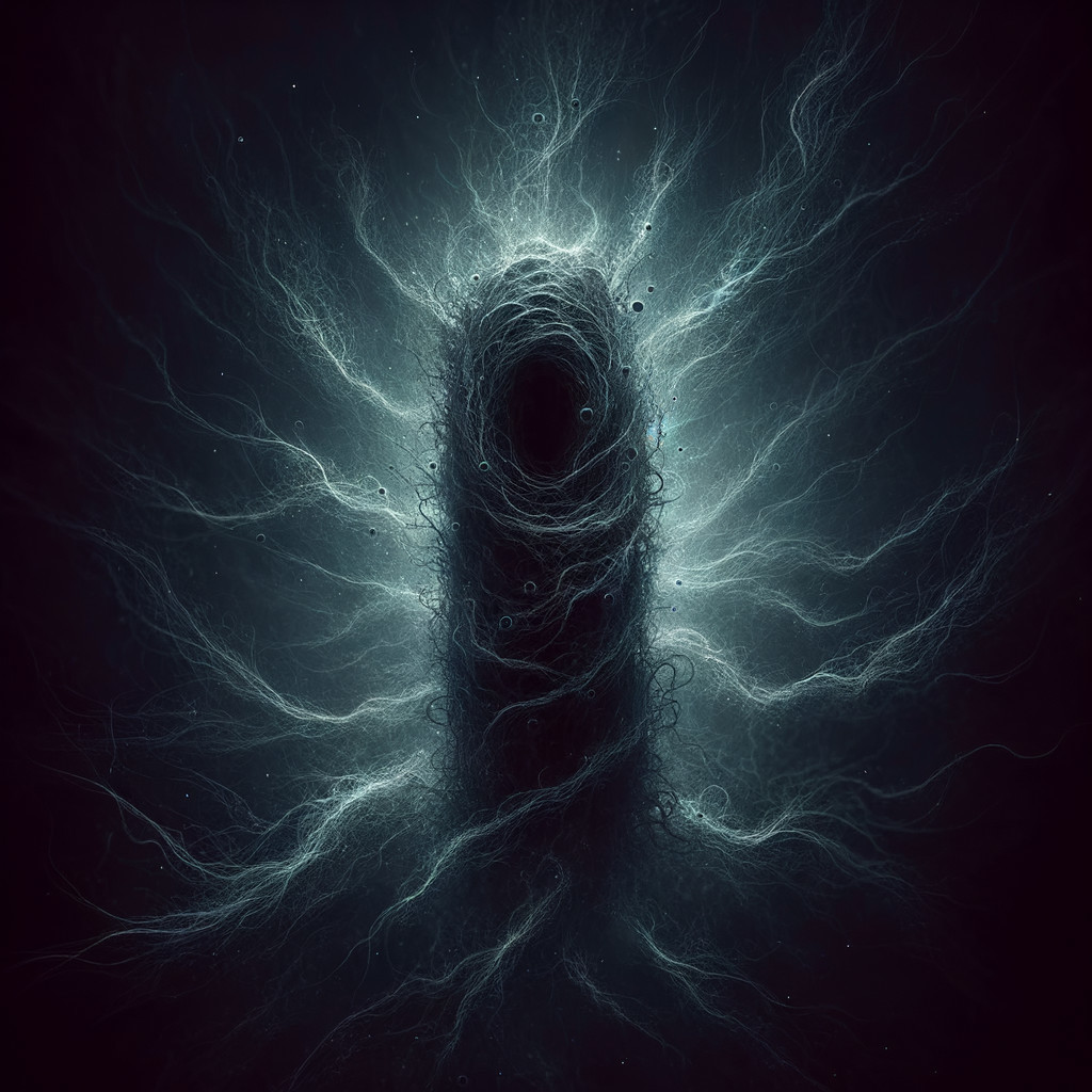 Abstract Figure in Darkness with Luminous Strands