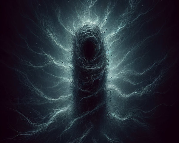 Abstract Figure in Darkness with Luminous Strands