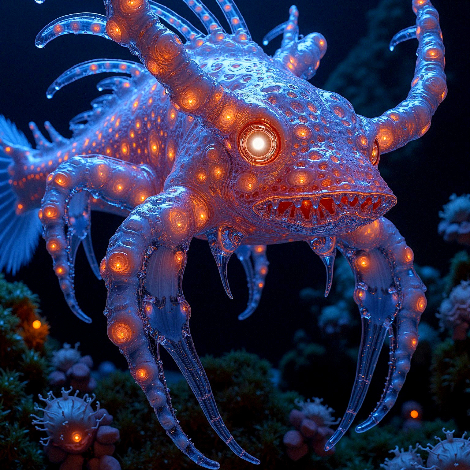 Bioluminescent Sea Creature with Spiny Appendages