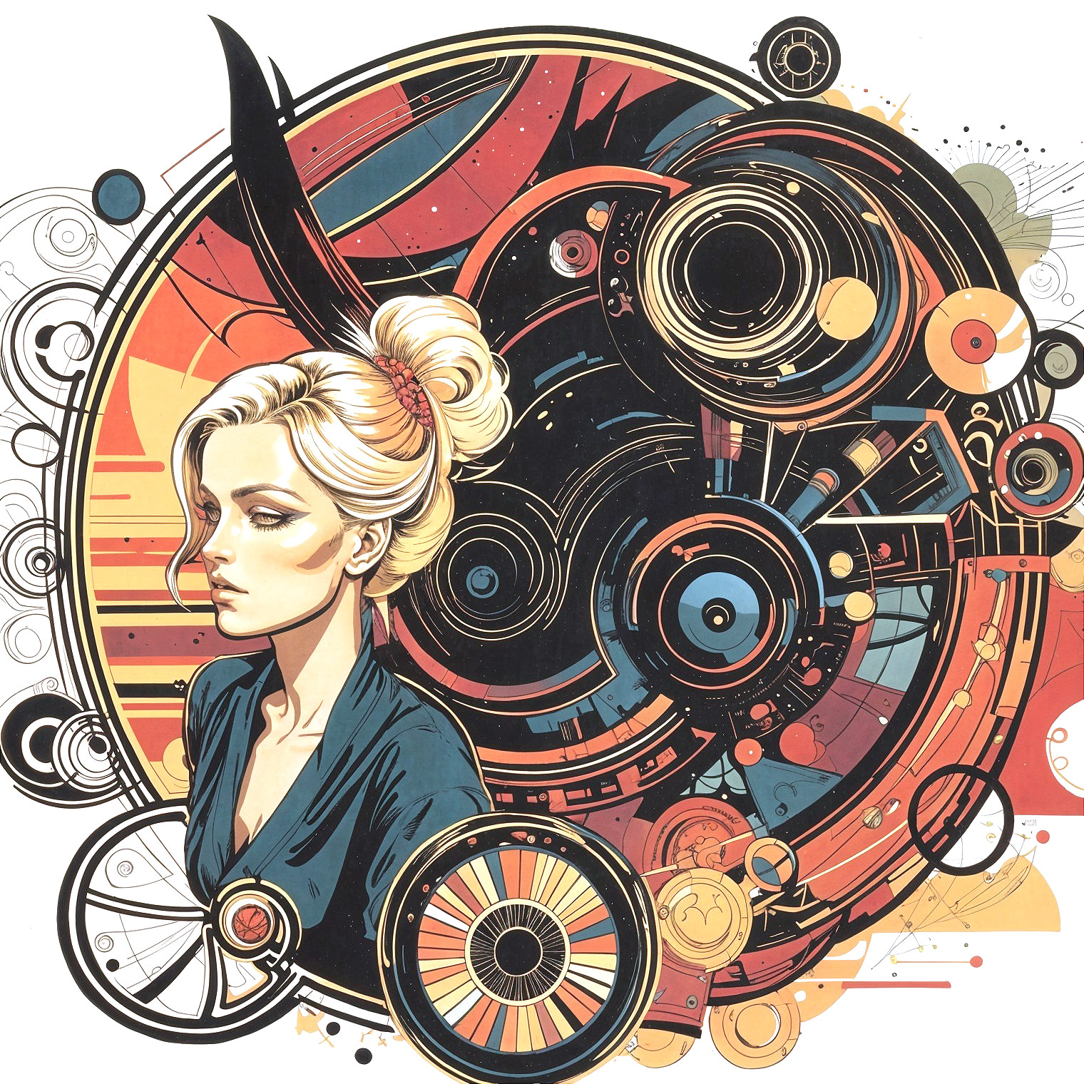 Stylish Woman with Blonde Hair Against Abstract Background